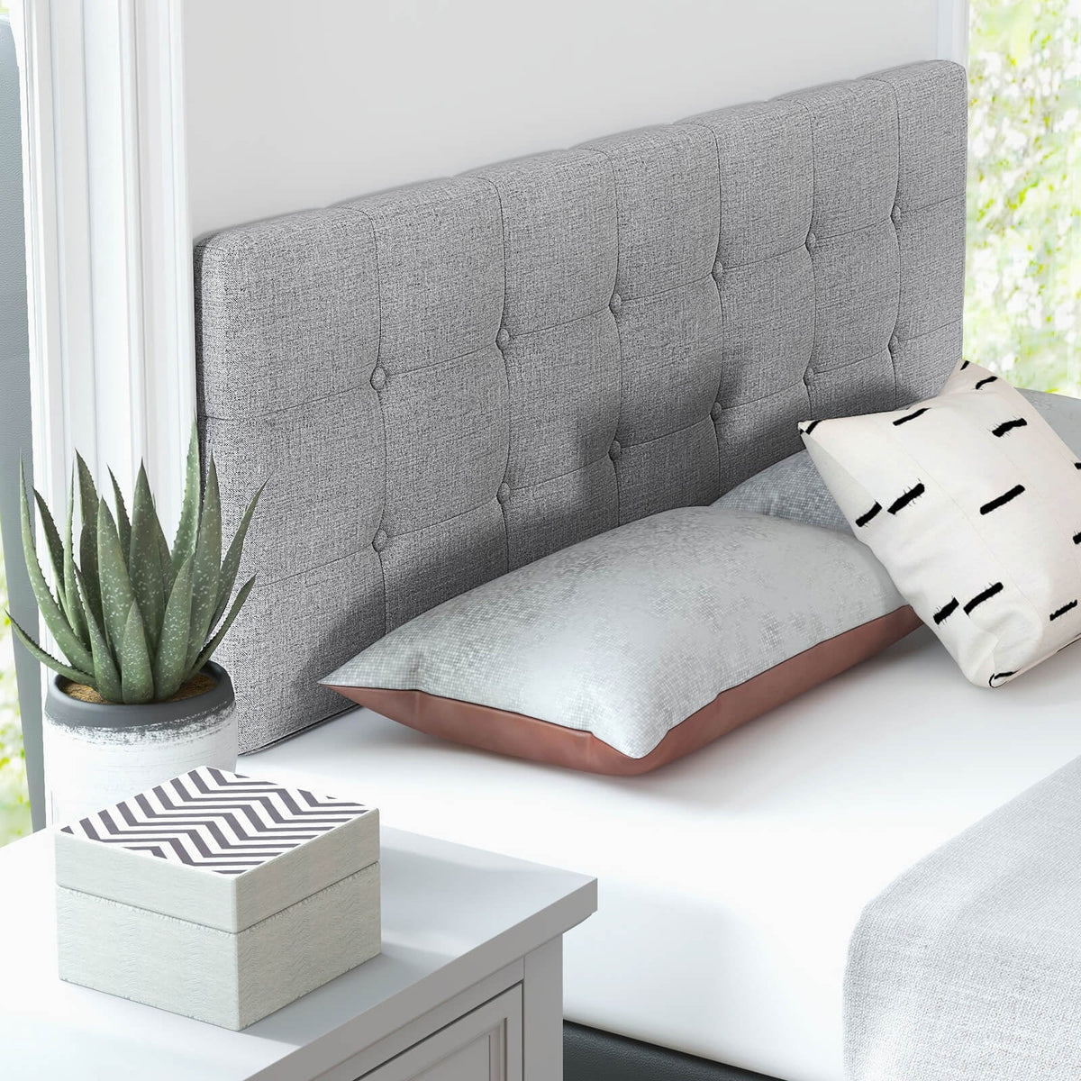 Tufted Linen Upholstered Headboard - Gray Full/Queen Size-Headboards-DECOROLALA