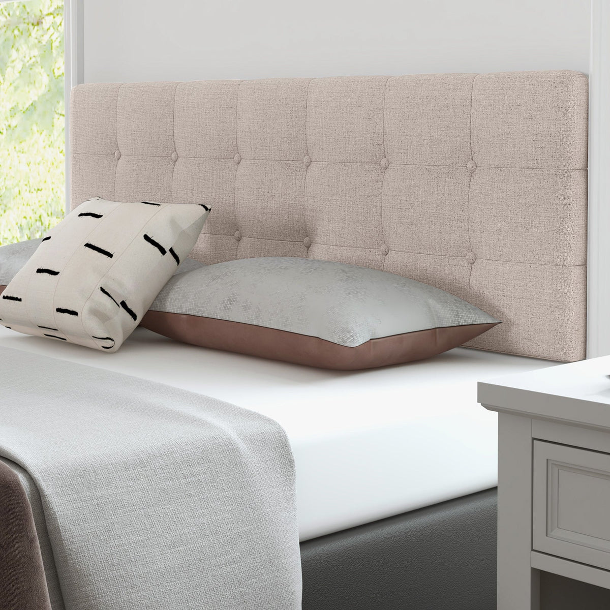 Tufted Linen Upholstered Headboard - Gray Full/Queen Size-Headboards-DECOROLALA