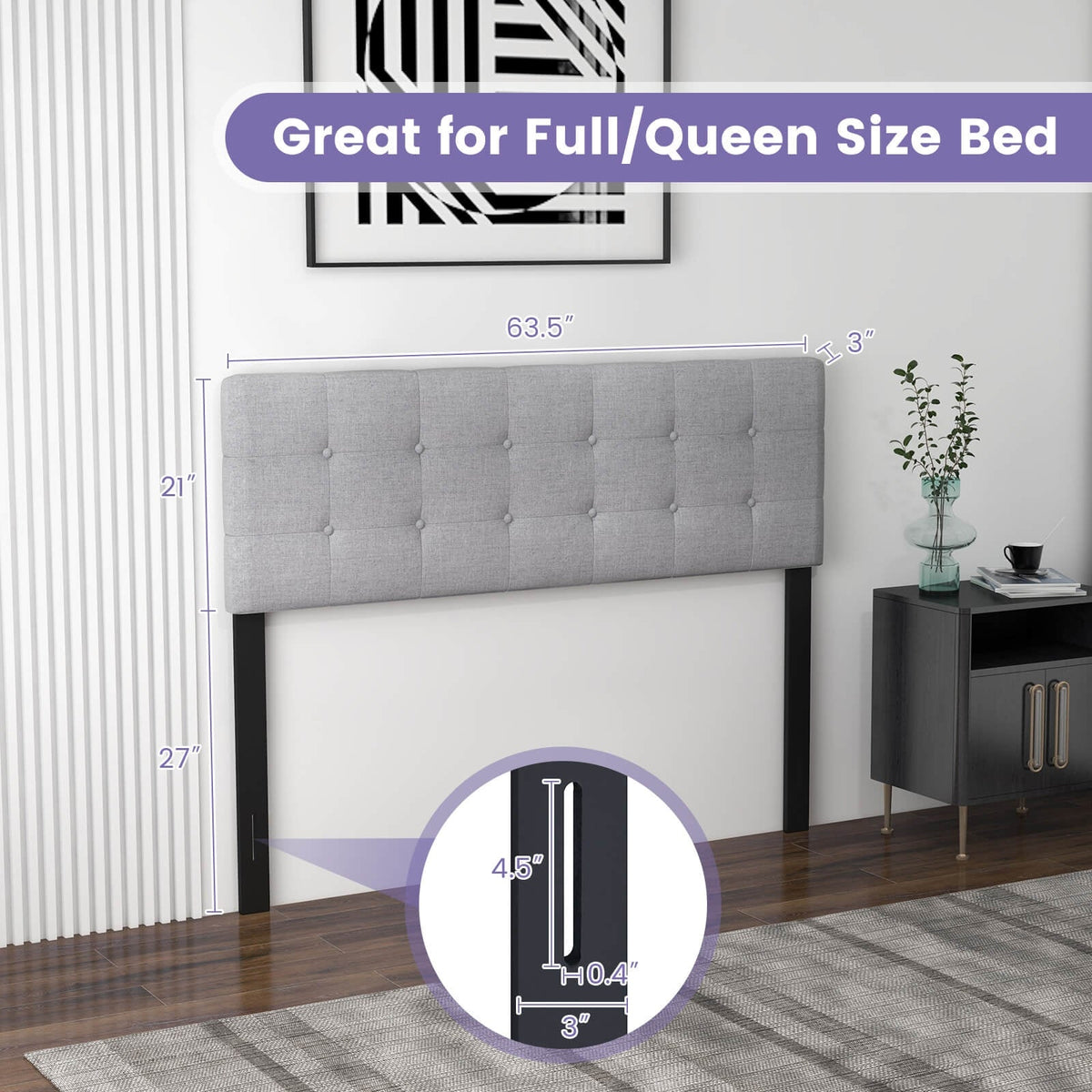 Tufted Linen Upholstered Headboard - Gray Full/Queen Size-Headboards-DECOROLALA