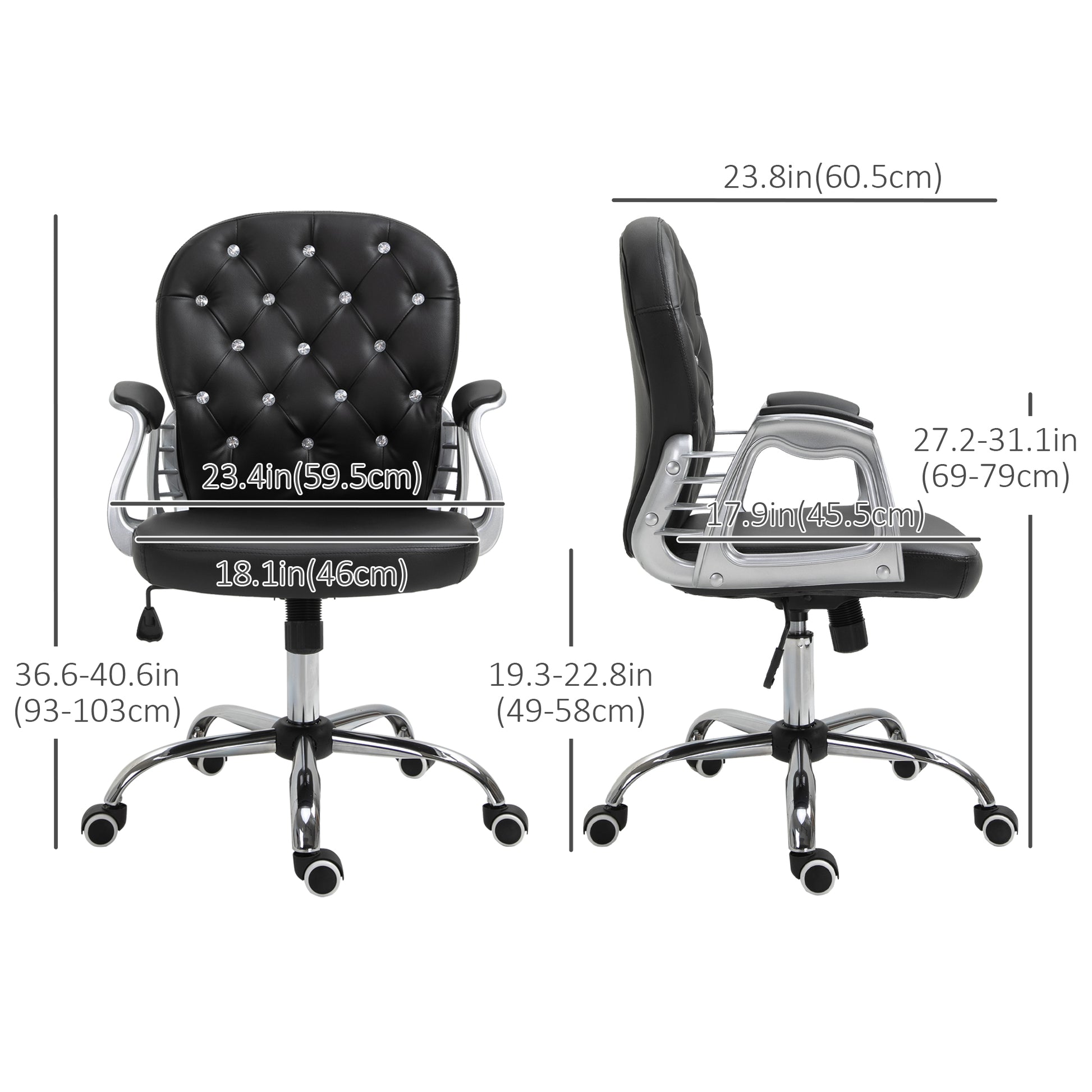 Tufted PU Leather Office Chair - Black Crystal Backrest-Office Products > Office Furniture > Office Chairs > Task Chairs-DECOROLALA