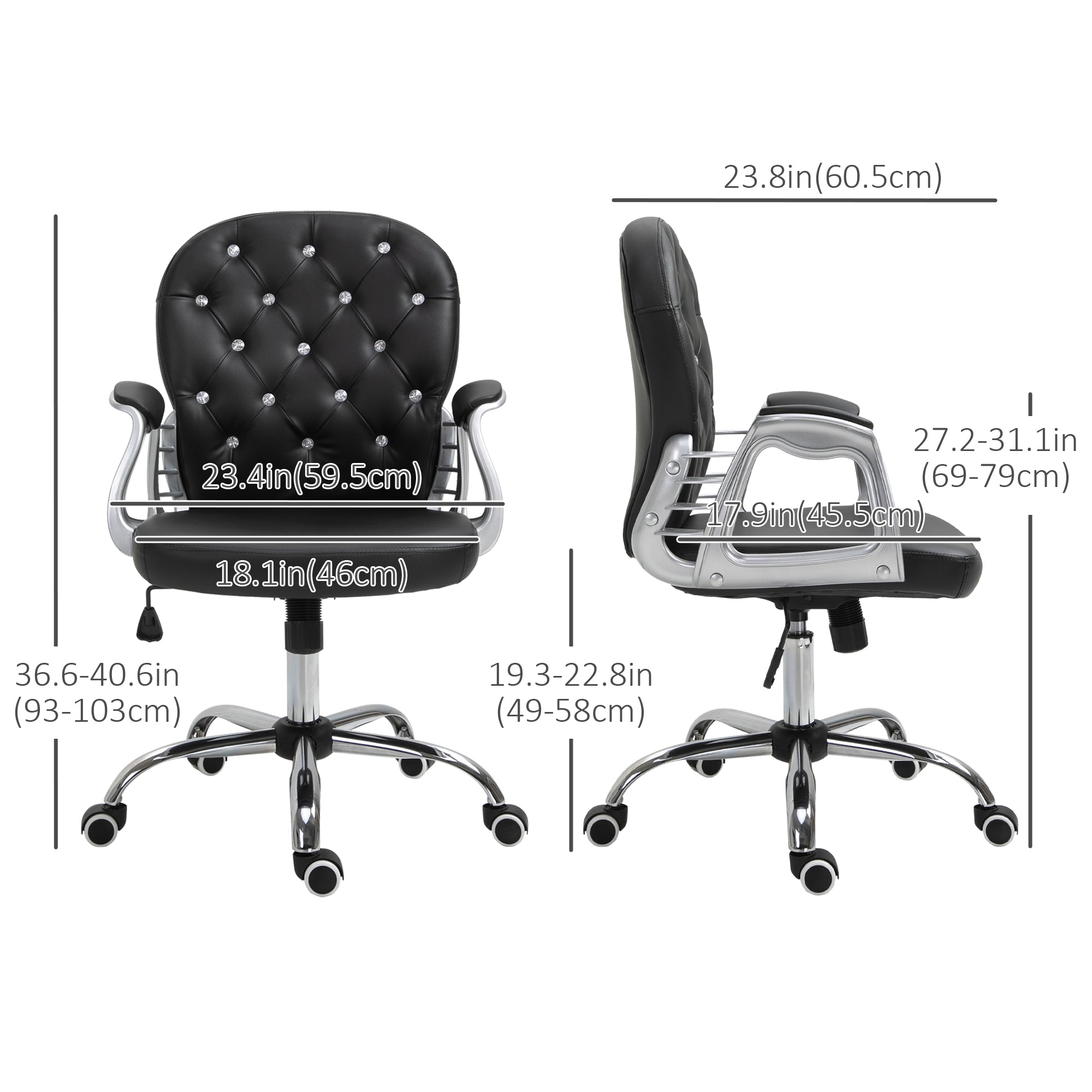 Tufted PU Leather Office Chair - Black Crystal Backrest-Office Products > Office Furniture > Office Chairs > Task Chairs-DECOROLALA