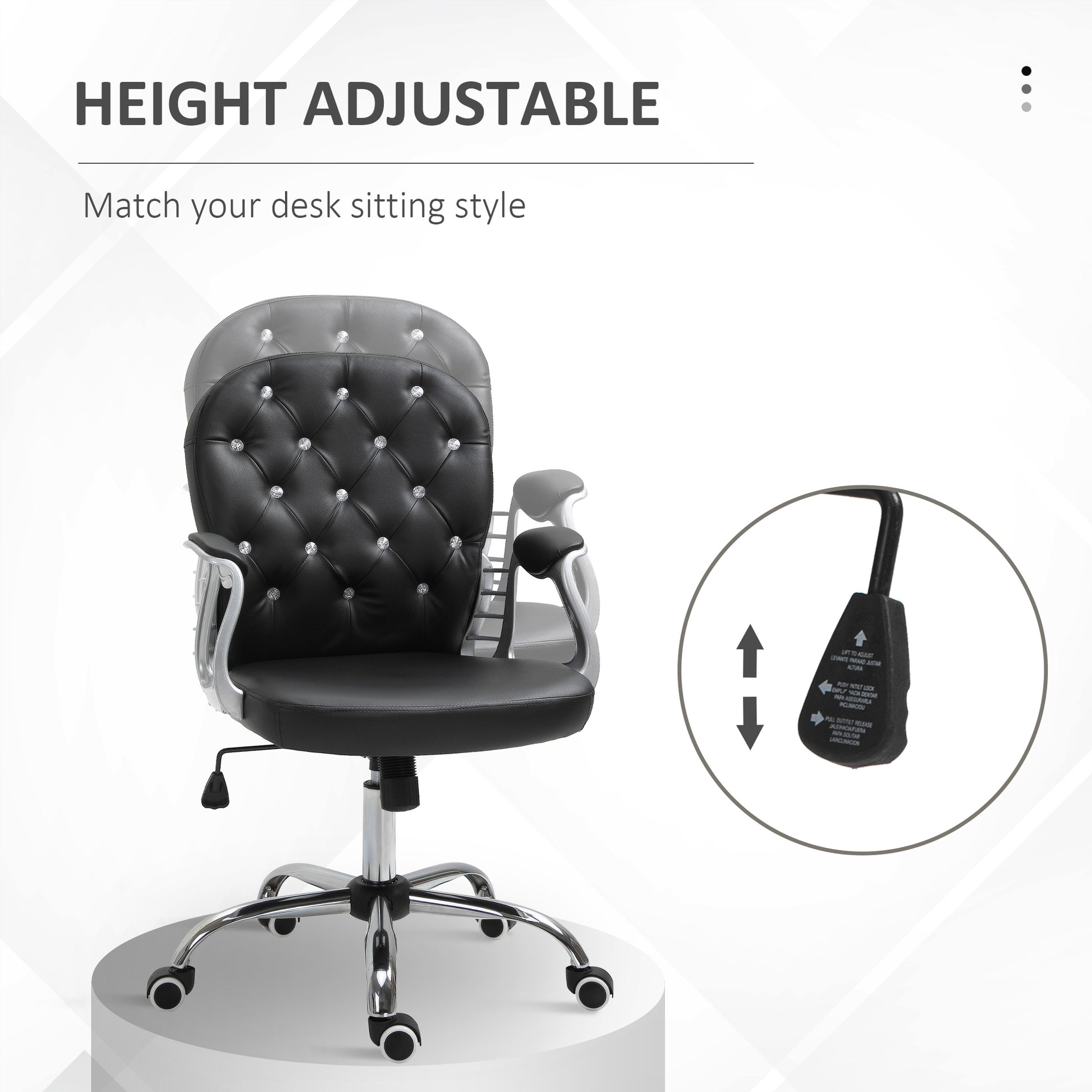 Tufted PU Leather Office Chair - Black Crystal Backrest-Office Products > Office Furniture > Office Chairs > Task Chairs-DECOROLALA
