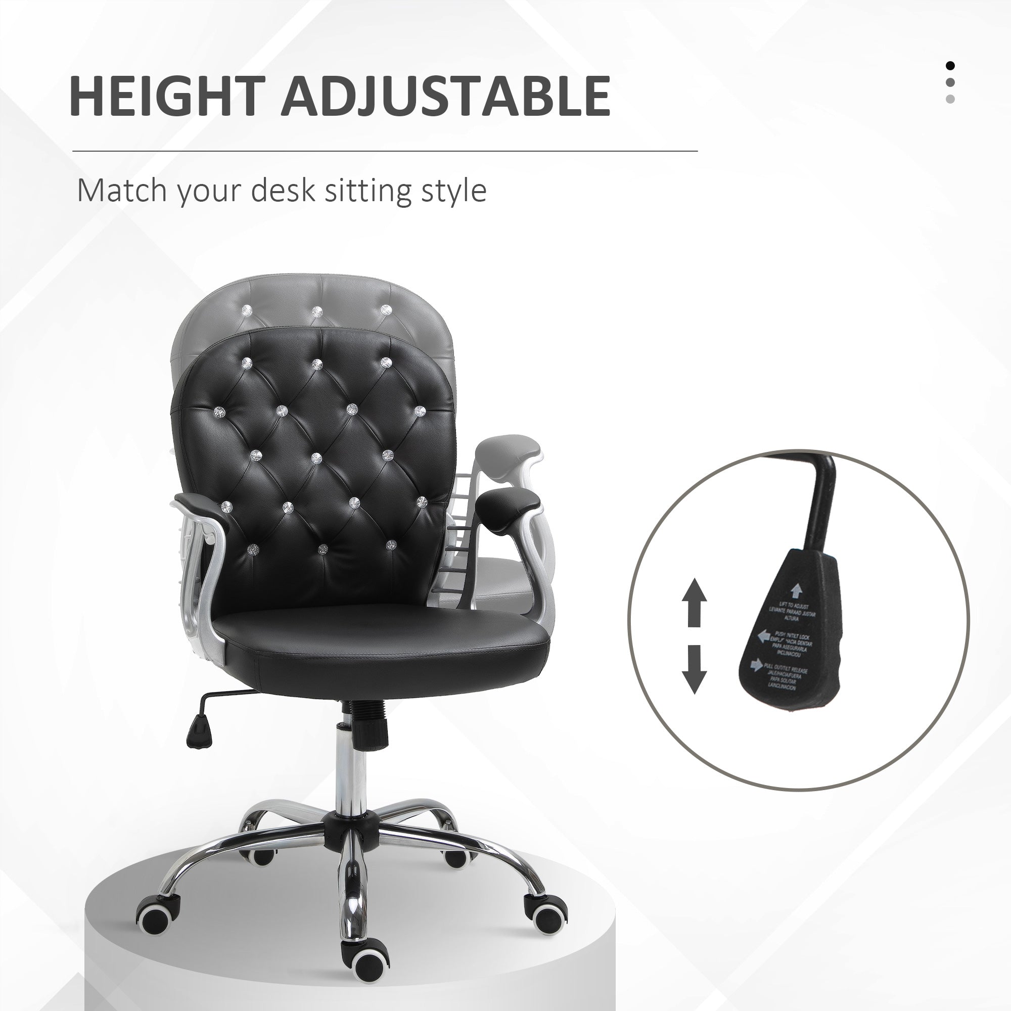 Tufted PU Leather Office Chair - Black Crystal Backrest-Office Products > Office Furniture > Office Chairs > Task Chairs-DECOROLALA