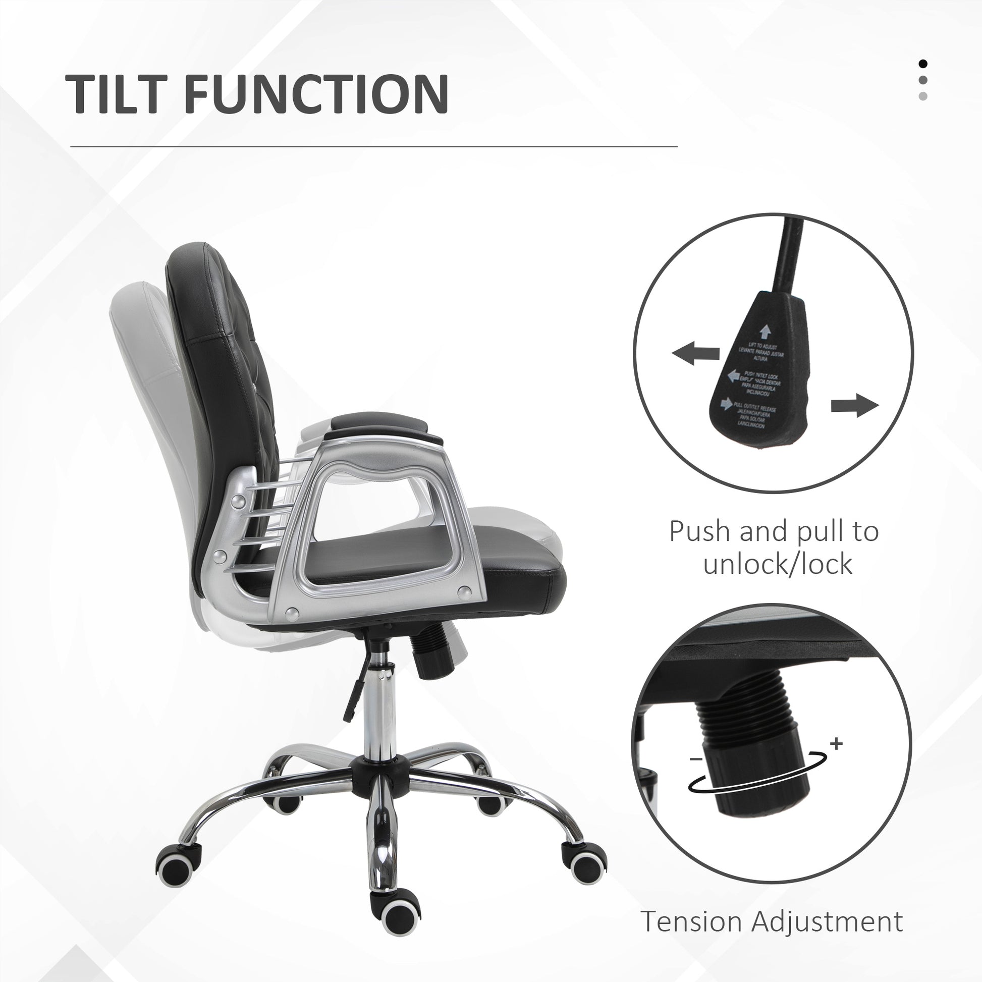Tufted PU Leather Office Chair - Black Crystal Backrest-Office Products > Office Furniture > Office Chairs > Task Chairs-DECOROLALA