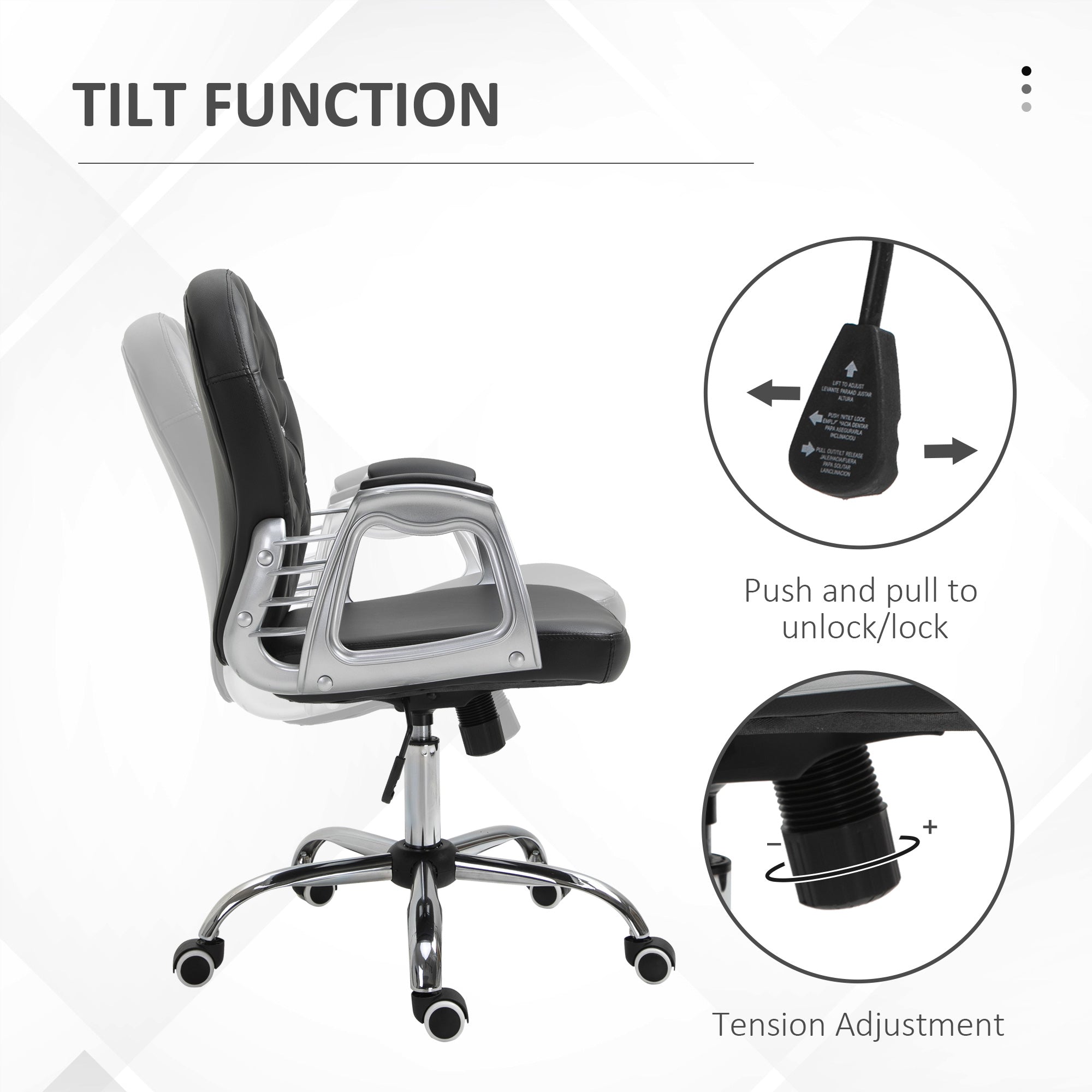 Tufted PU Leather Office Chair - Black Crystal Backrest-Office Products > Office Furniture > Office Chairs > Task Chairs-DECOROLALA
