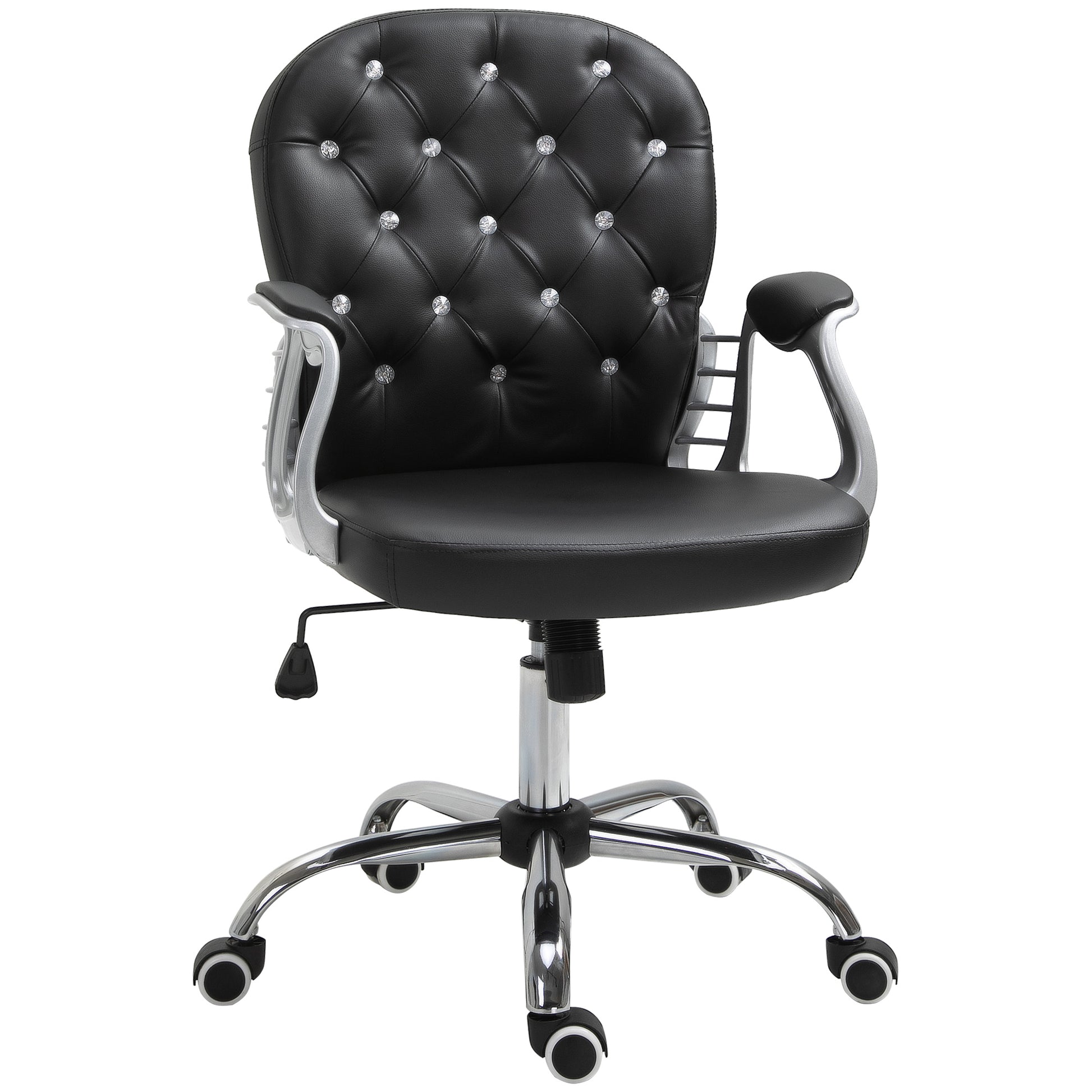 Tufted PU Leather Office Chair - Black Crystal Backrest-Office Products > Office Furniture > Office Chairs > Task Chairs-DECOROLALA