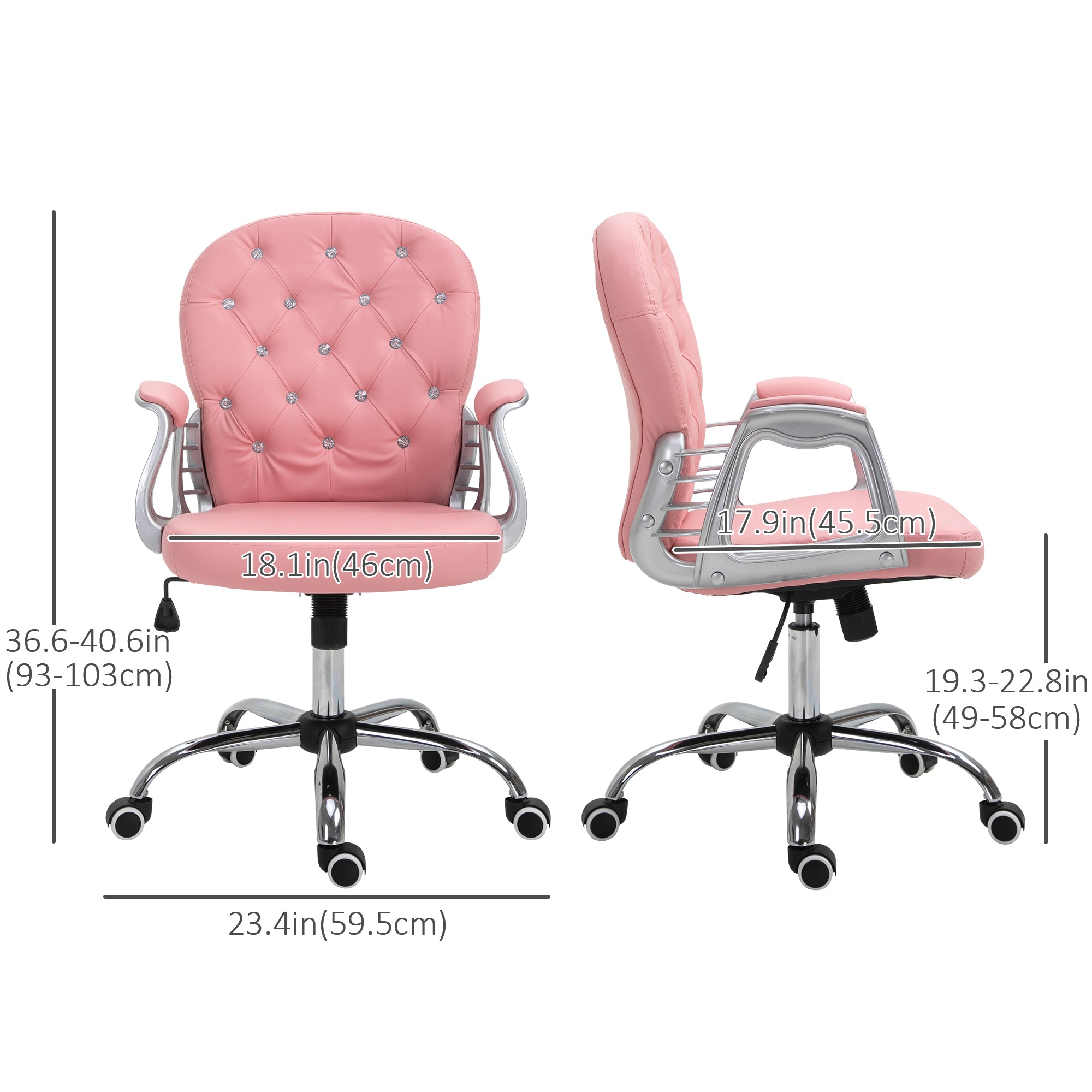 Tufted PU Leather Office Chair - Pink Adjustable Swivel-Office Products > Office Furniture > Office Chairs > Task Chairs-DECOROLALA