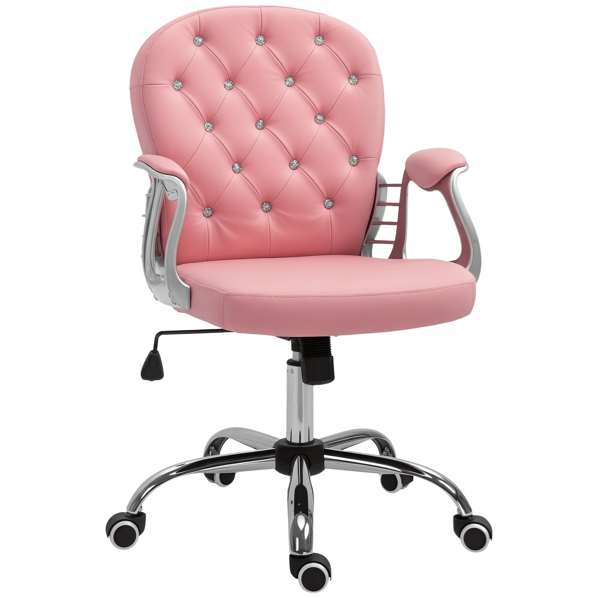 Tufted PU Leather Office Chair - Pink Adjustable Swivel-Office Products > Office Furniture > Office Chairs > Task Chairs-DECOROLALA
