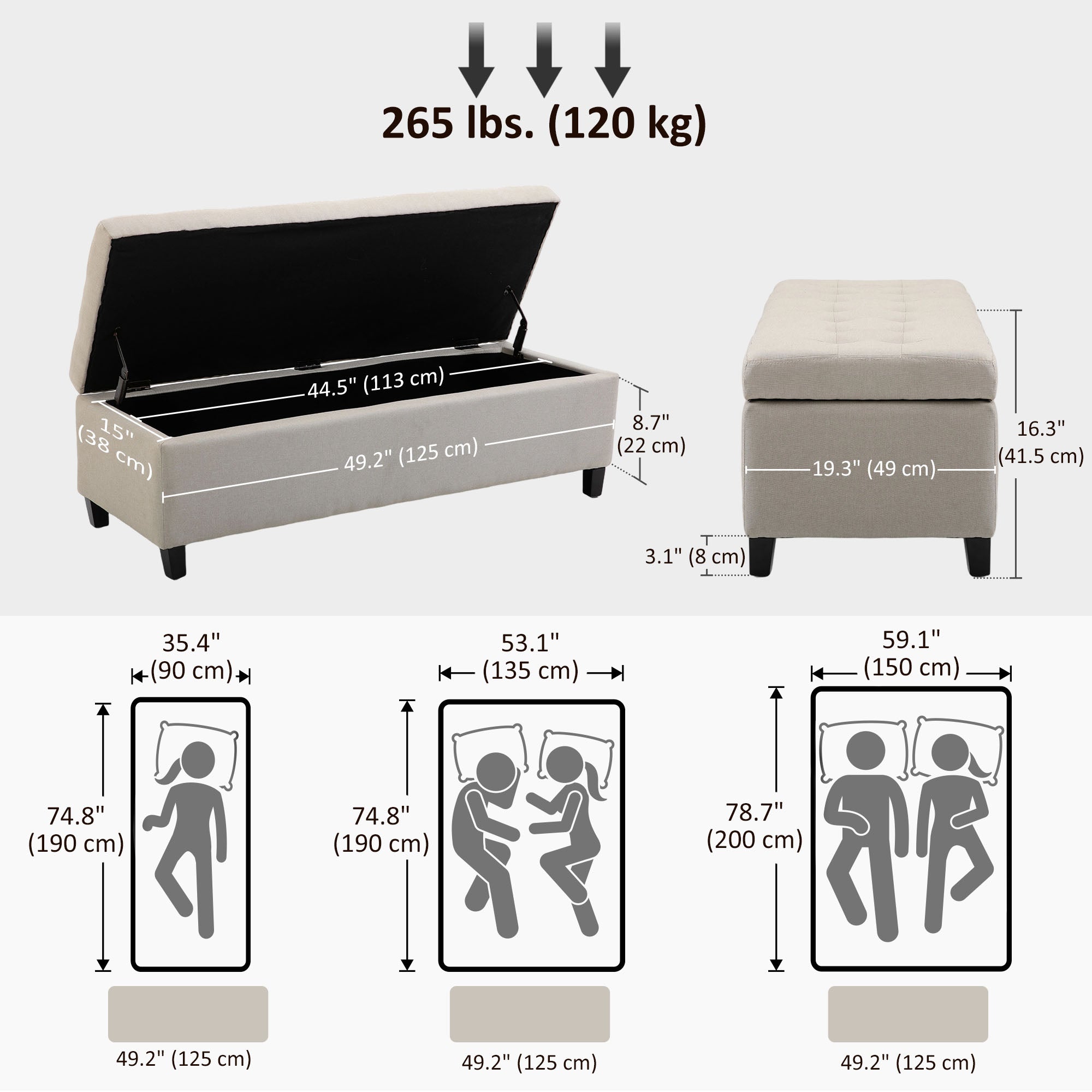 Tufted Storage Ottoman Bench - Beige Upholstered Linen-DECOROLALA
