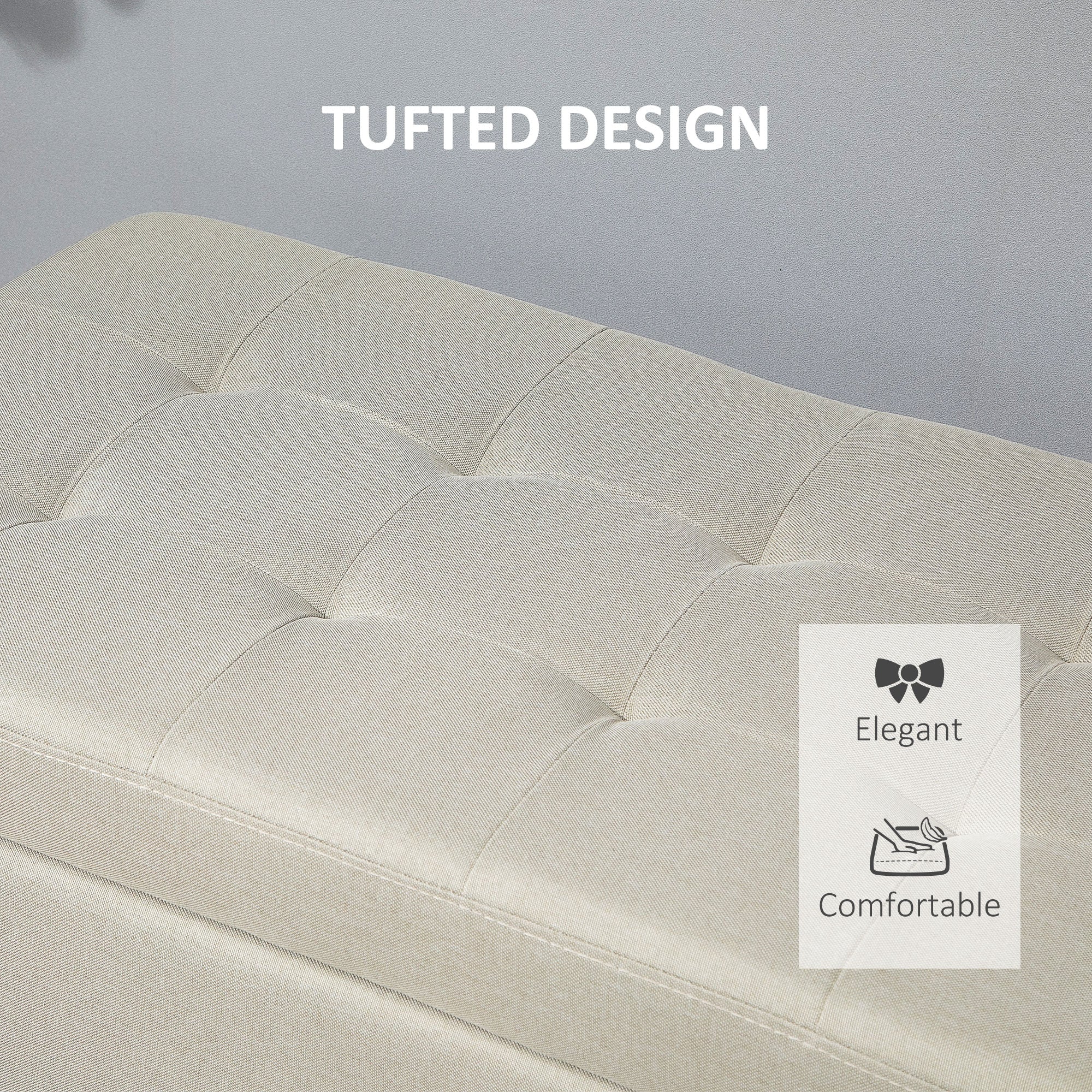 Tufted Storage Ottoman Bench - Beige Upholstered Linen-DECOROLALA