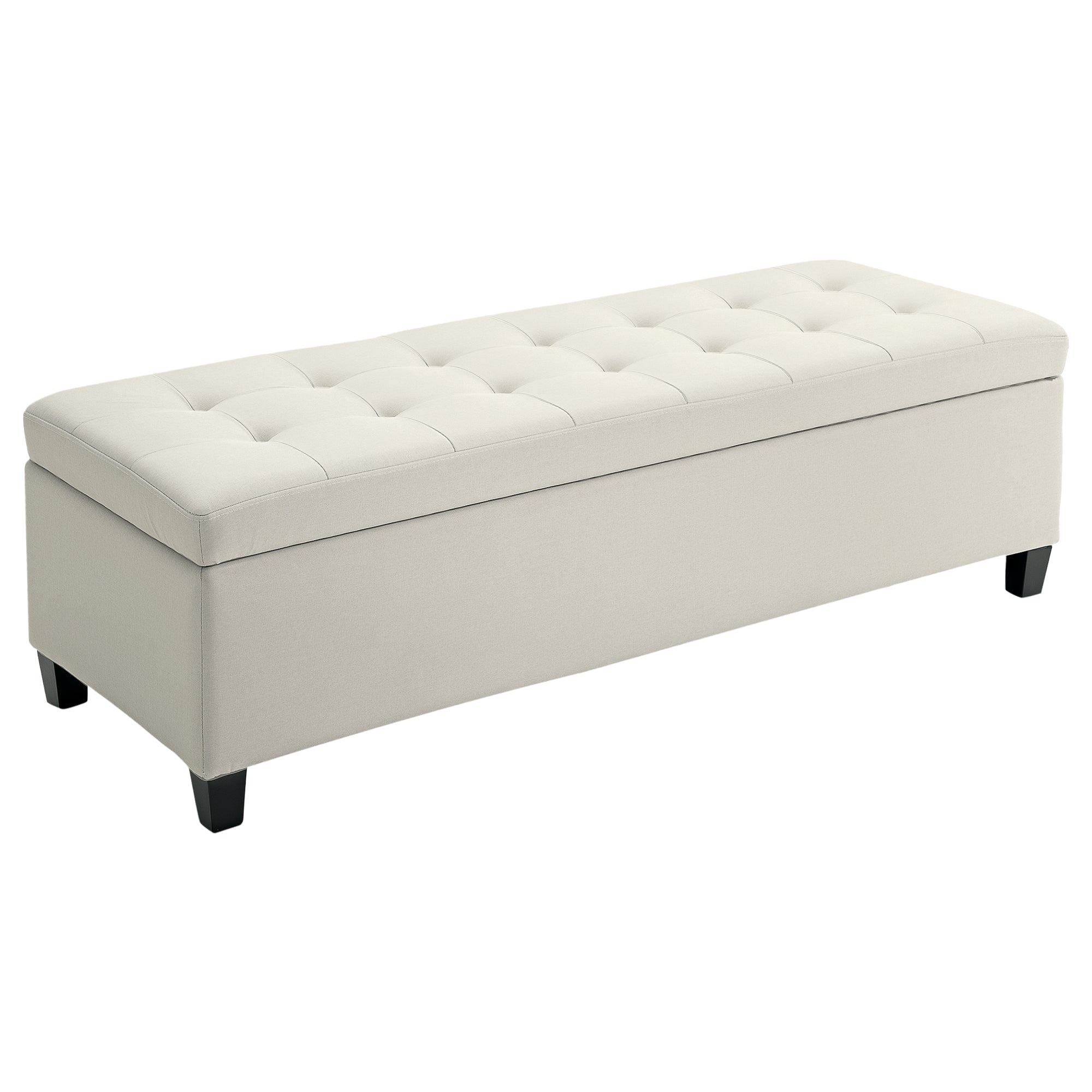 Tufted Storage Ottoman Bench - Beige Upholstered Linen-DECOROLALA