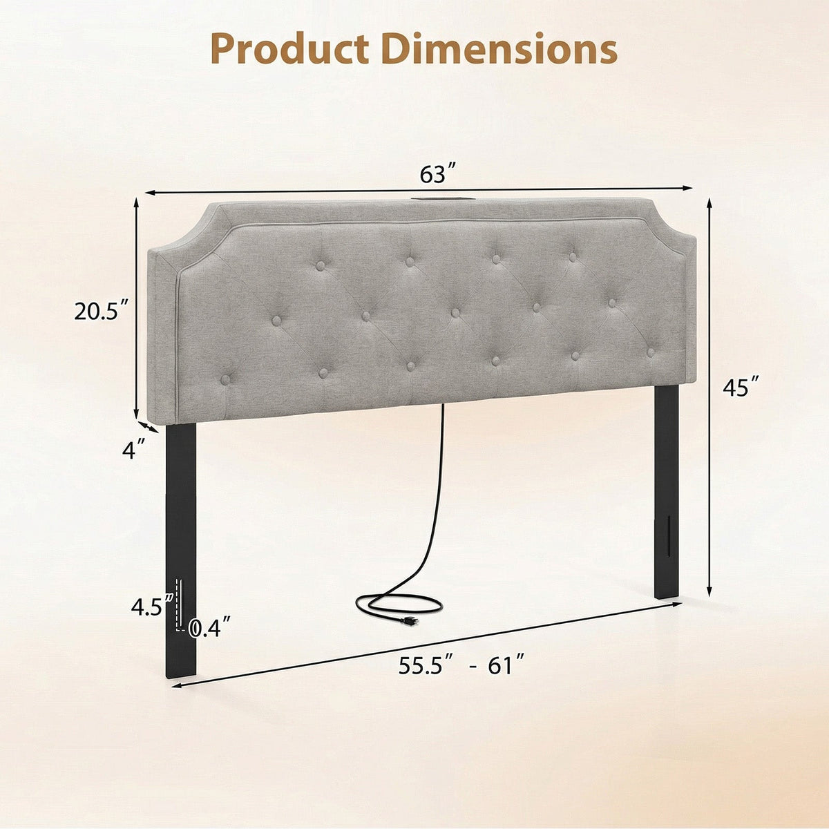 Tufted Upholstered Charging Headboard for Queen/Full Bed-Headboards-DECOROLALA