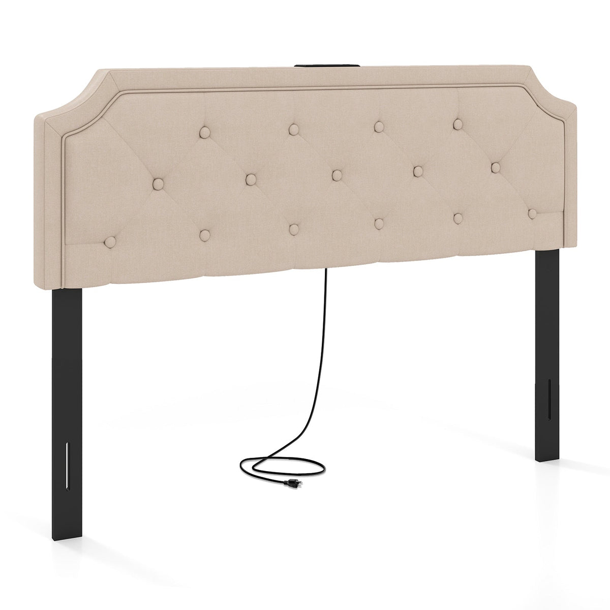Tufted Upholstered Charging Headboard for Queen/Full Bed-Headboards-DECOROLALA