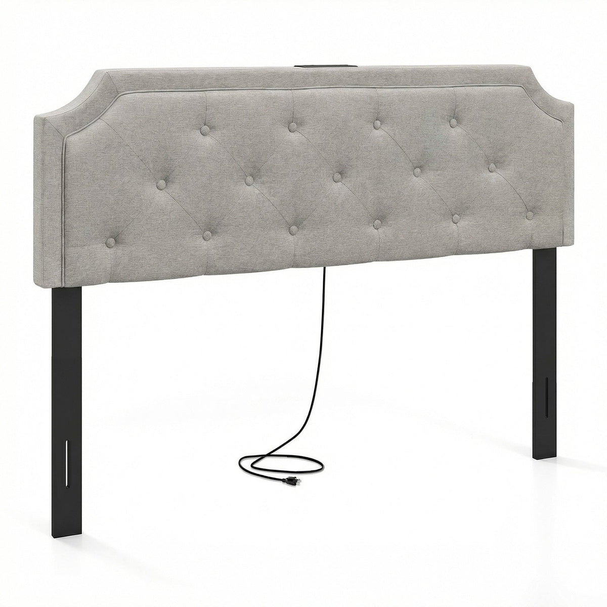 Tufted Upholstered Charging Headboard for Queen/Full Bed-Headboards-DECOROLALA
