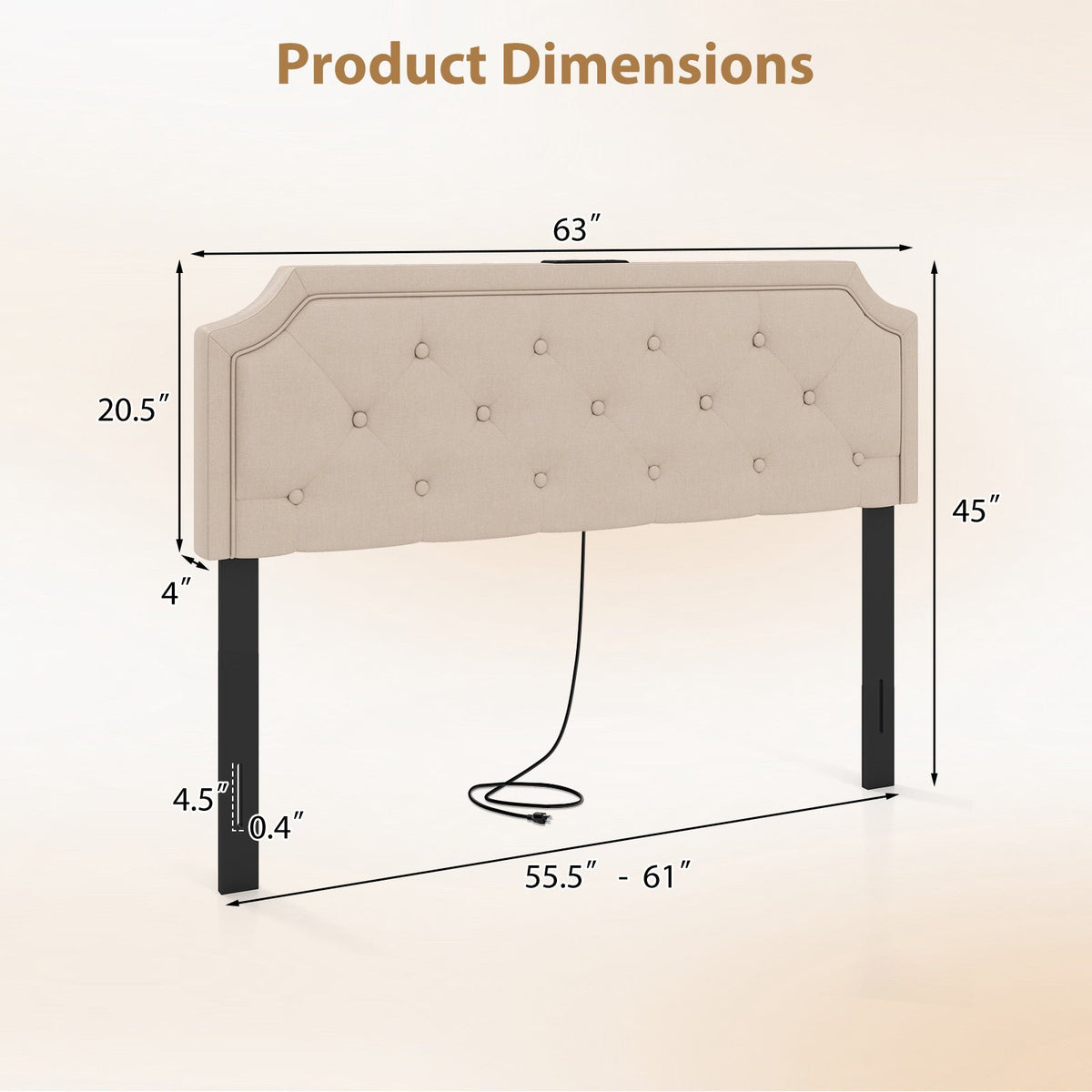 Tufted Upholstered Charging Headboard for Queen/Full Bed-Headboards-DECOROLALA