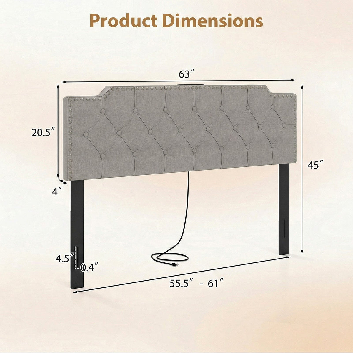 Tufted Upholstered Headboard with Charging Station - Queen/Full-Headboards-DECOROLALA