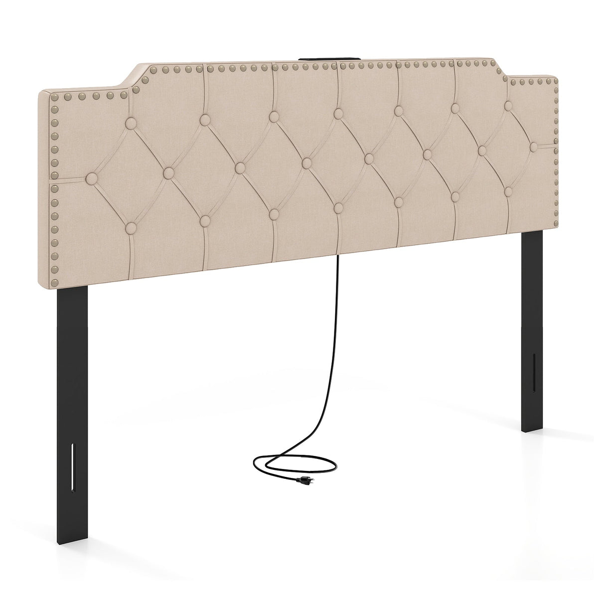 Tufted Upholstered Headboard with Charging Station - Queen/Full-Headboards-DECOROLALA