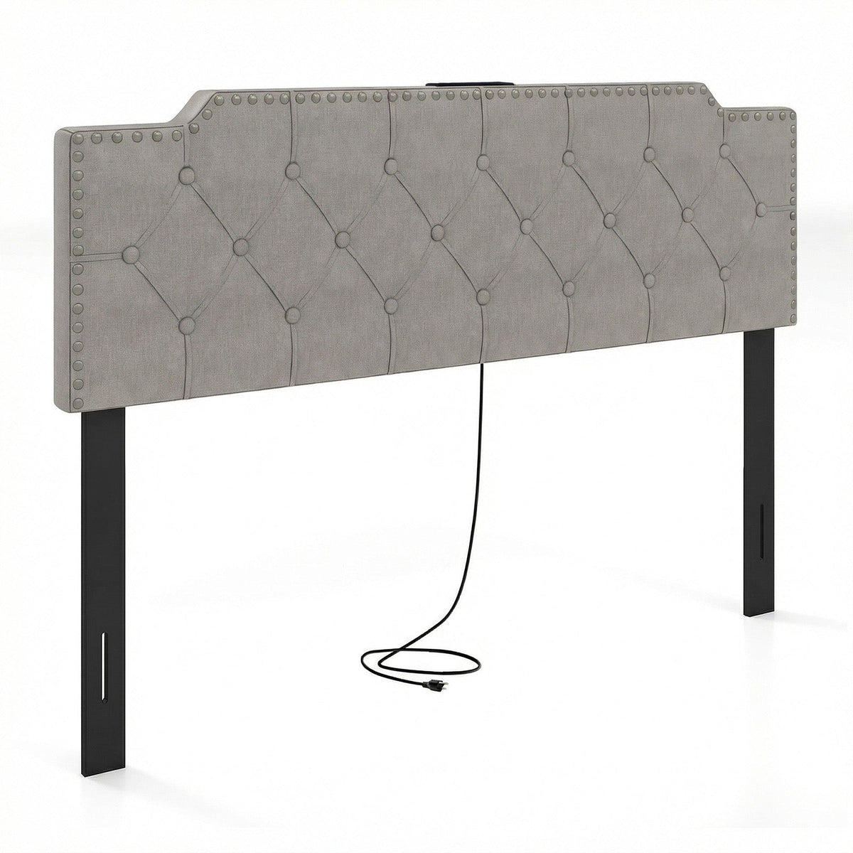 Tufted Upholstered Headboard with Charging Station - Queen/Full-Headboards-DECOROLALA