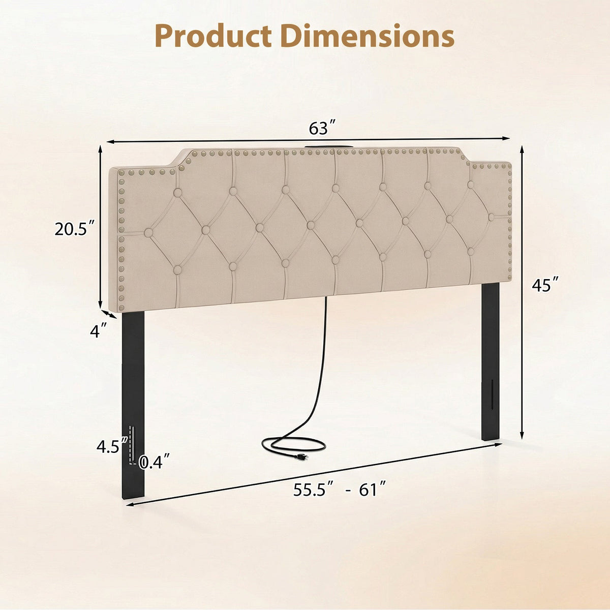Tufted Upholstered Headboard with Charging Station - Queen/Full-Headboards-DECOROLALA