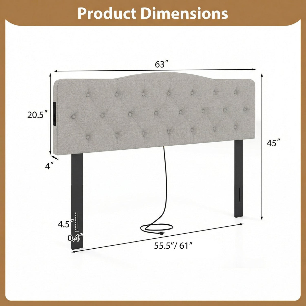 Tufted Upholstered Headboard with Charging Station - Queen/Full Size-Headboards-DECOROLALA