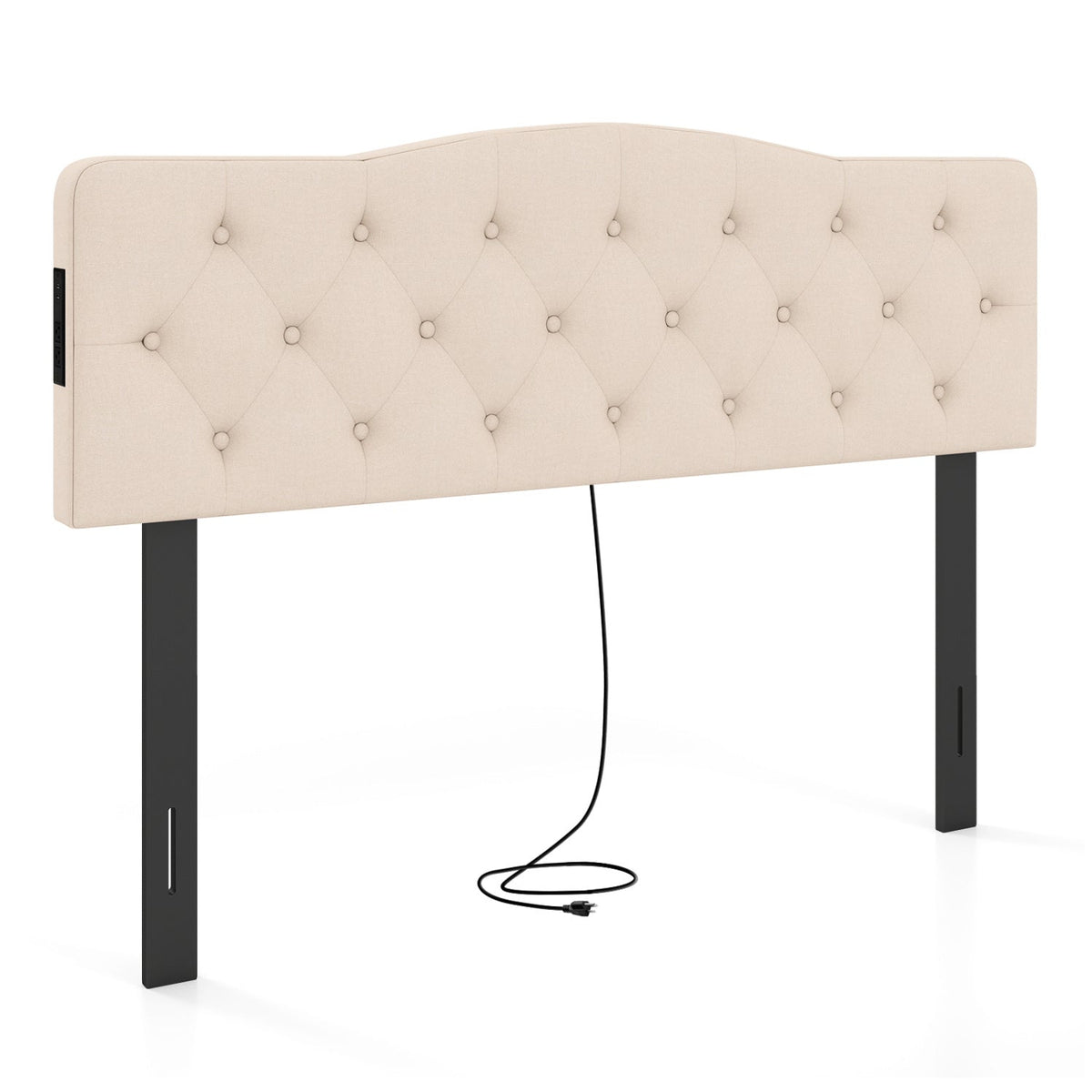 Tufted Upholstered Headboard with Charging Station - Queen/Full Size-Headboards-DECOROLALA