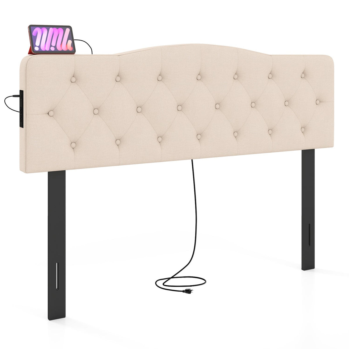 Tufted Upholstered Headboard with Charging Station - Queen/Full Size-Headboards-DECOROLALA