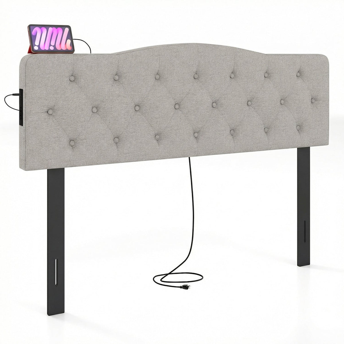 Tufted Upholstered Headboard with Charging Station - Queen/Full Size-Headboards-DECOROLALA