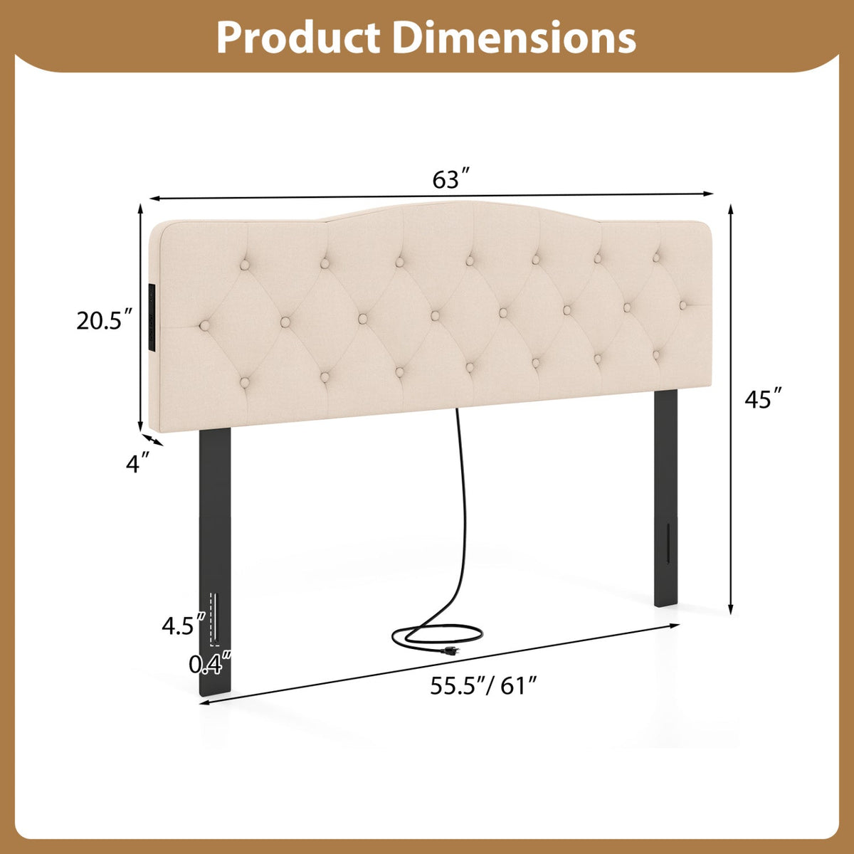 Tufted Upholstered Headboard with Charging Station - Queen/Full Size-Headboards-DECOROLALA