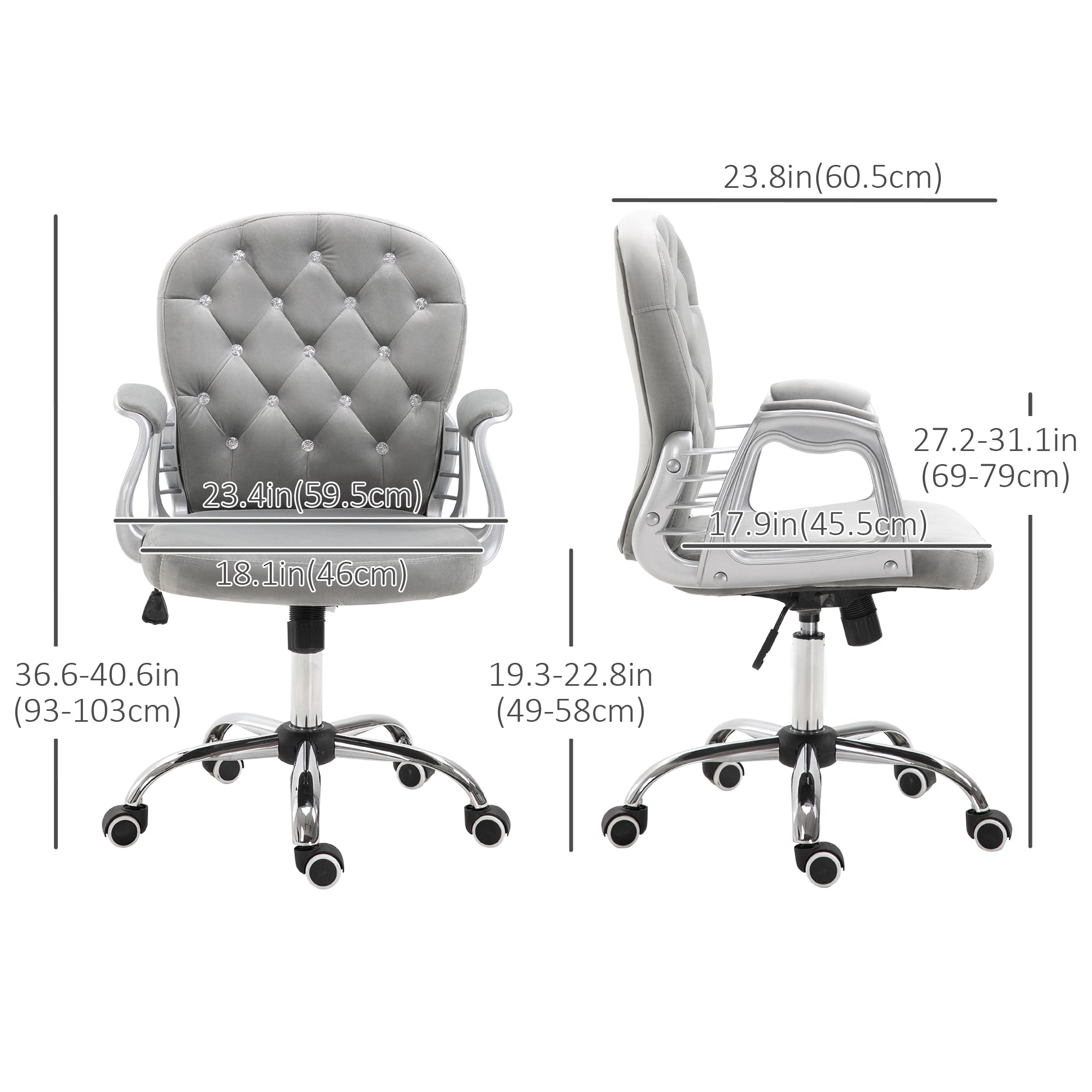 Tufted Velvet Office Chair - Grey Adjustable Computer Desk Chair-Office Products > Office Furniture > Office Chairs > Task Chairs-DECOROLALA