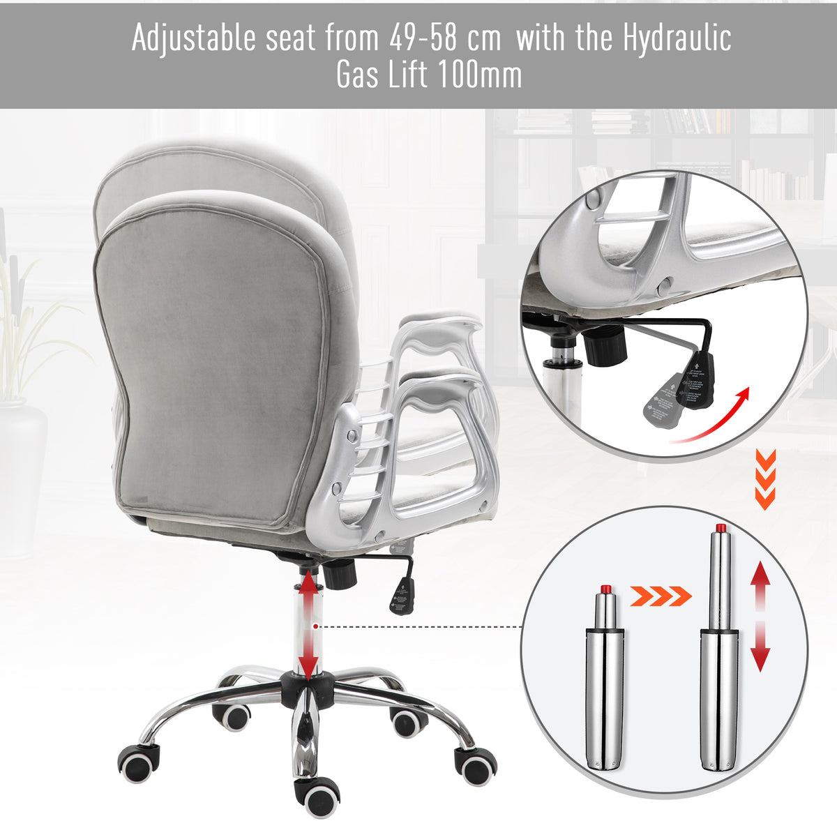 Tufted Velvet Office Chair - Grey Adjustable Computer Desk Chair-Office Products > Office Furniture > Office Chairs > Task Chairs-DECOROLALA