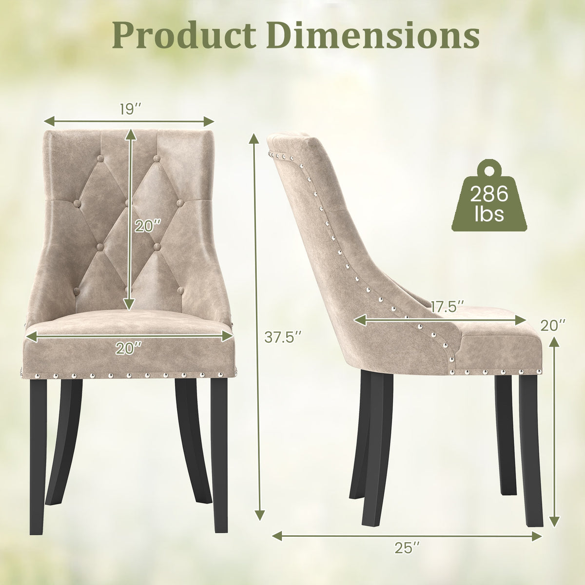 Tufted Wingback Upholstered Dining Chairs Set of 2-Light Brown-Dining Chairs-DECOROLALA