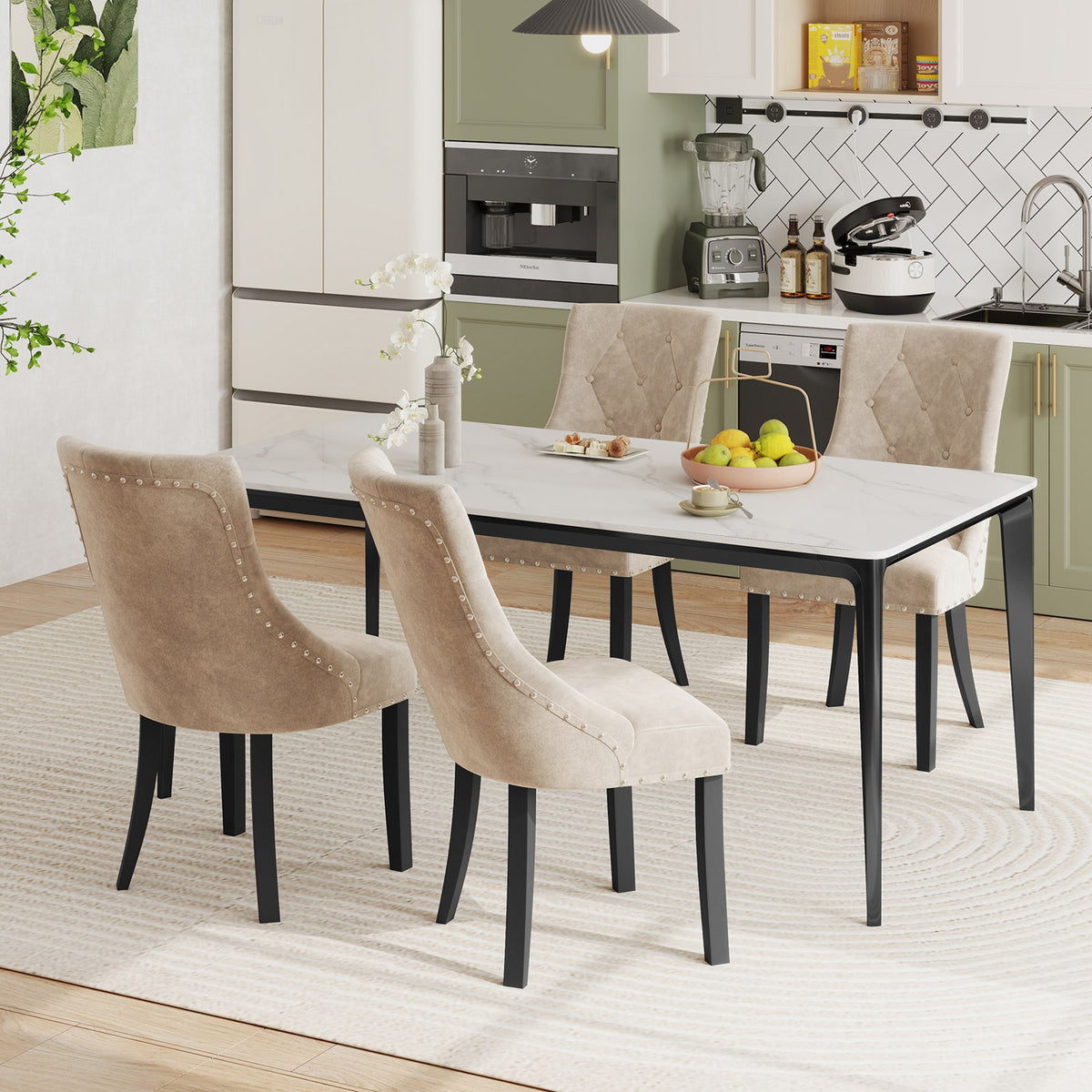 Tufted Wingback Upholstered Dining Chairs Set of 2-Light Brown-Dining Chairs-DECOROLALA