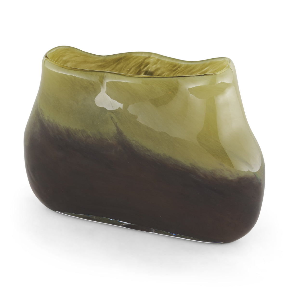 Tulano Low Green and Brown Glass Vase-Vase-DECOROLALA