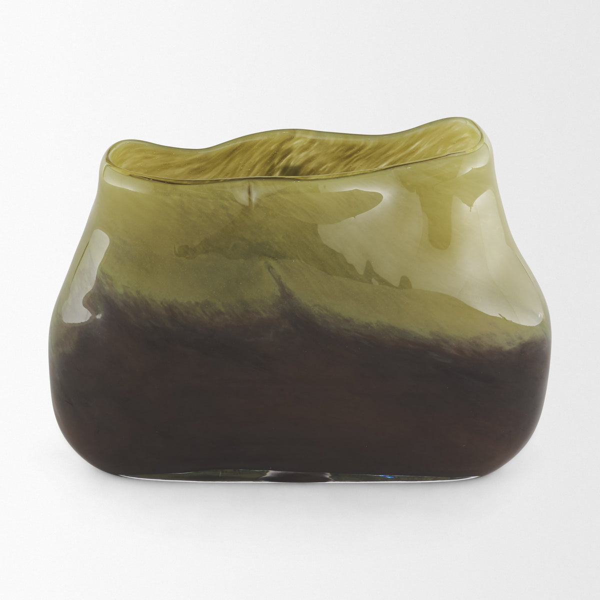Tulano Low Green and Brown Glass Vase-Vase-DECOROLALA