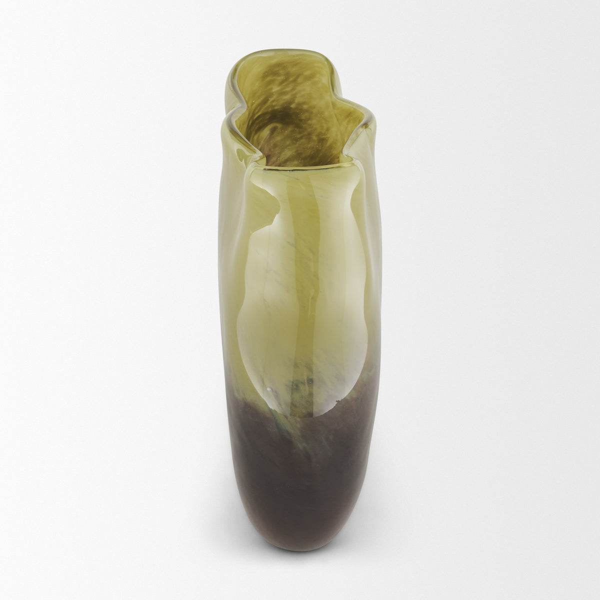 Tulano Low Green and Brown Glass Vase-Vase-DECOROLALA
