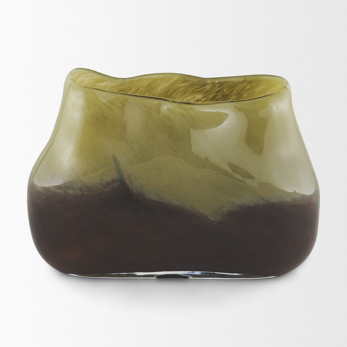 Tulano Low Green and Brown Glass Vase-Vase-DECOROLALA