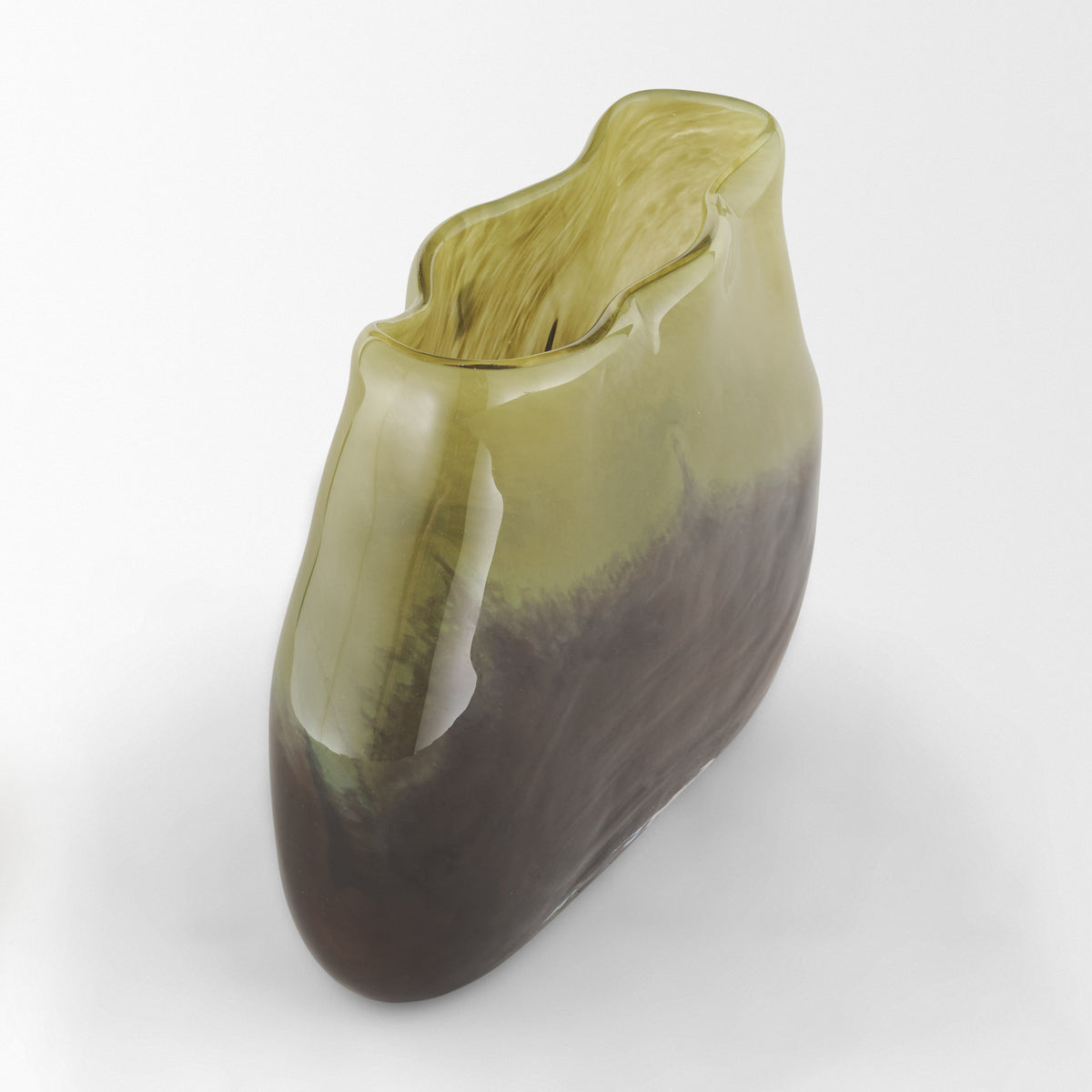 Tulano Low Green and Brown Glass Vase-Vase-DECOROLALA