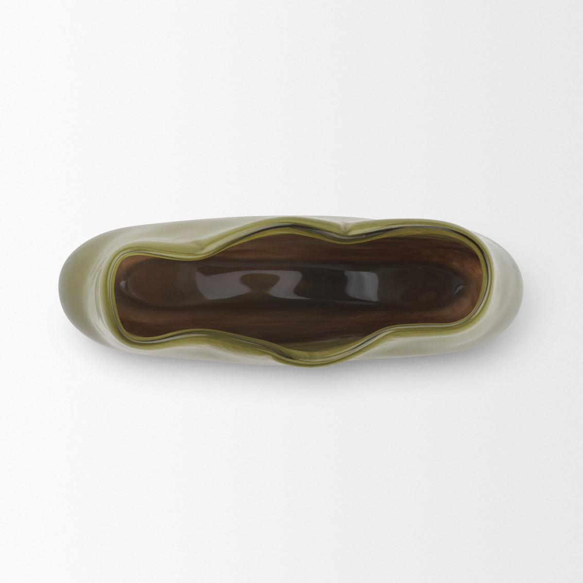 Tulano Low Green and Brown Glass Vase-Vase-DECOROLALA