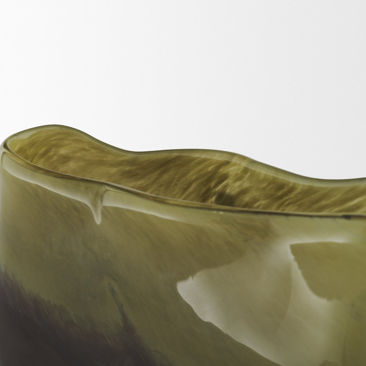 Tulano Low Green and Brown Glass Vase-Vase-DECOROLALA