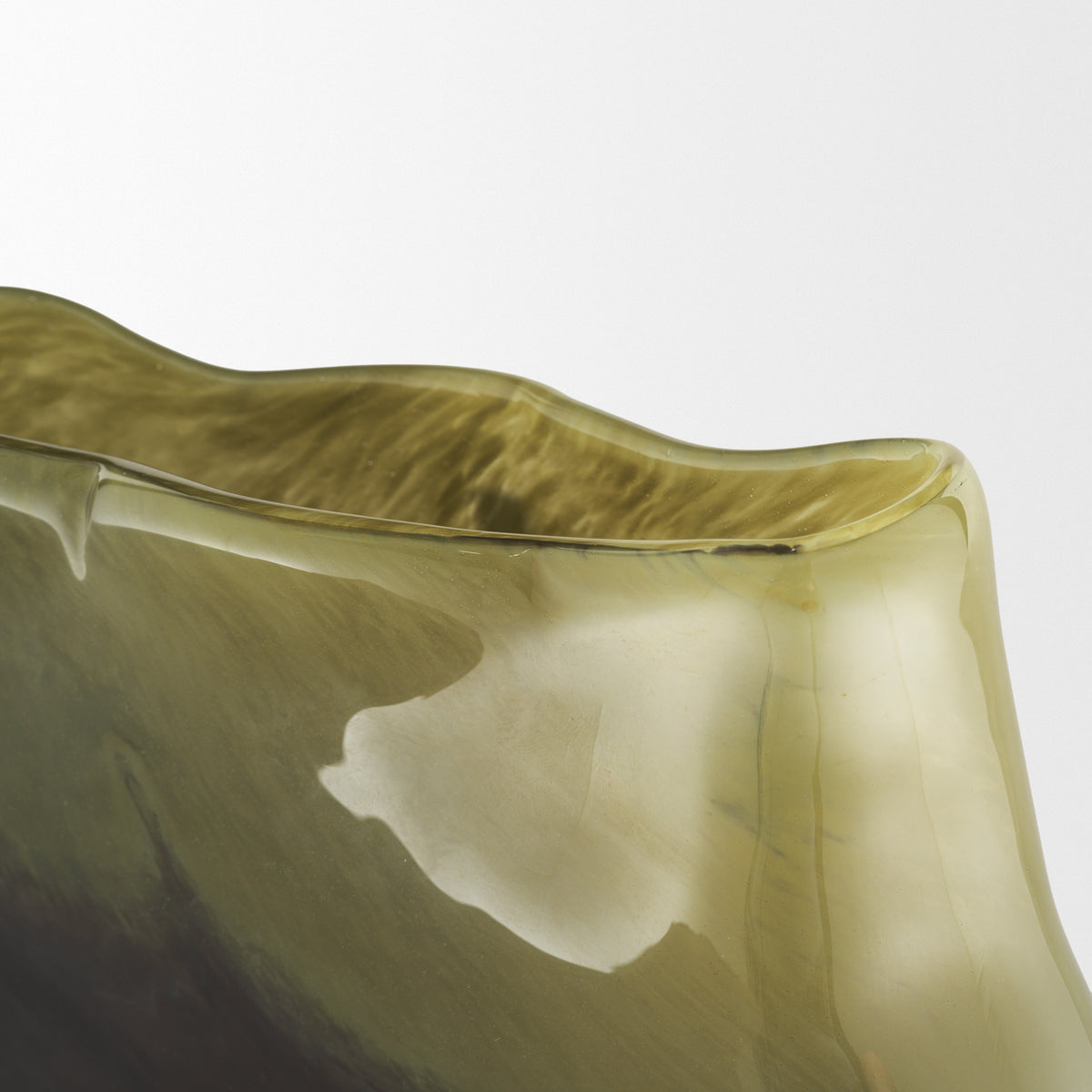 Tulano Low Green and Brown Glass Vase-Vase-DECOROLALA