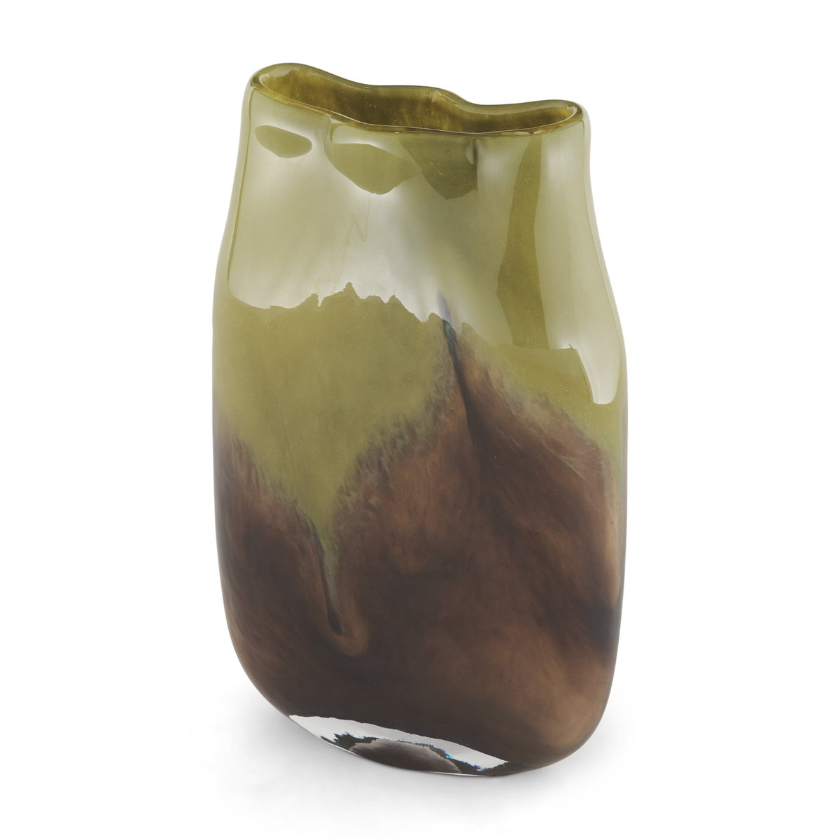 Tulano Medium Green and Brown Glass Vase-Vase-DECOROLALA