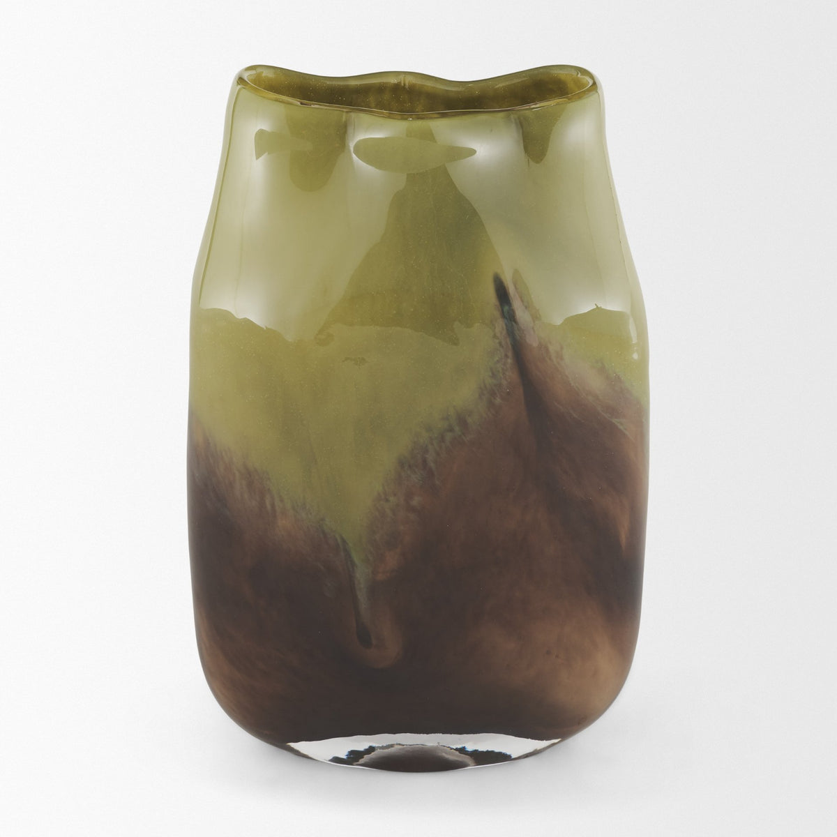 Tulano Medium Green and Brown Glass Vase-Vase-DECOROLALA
