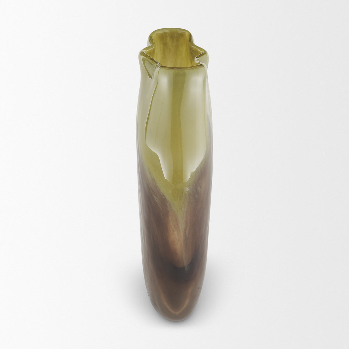 Tulano Medium Green and Brown Glass Vase-Vase-DECOROLALA