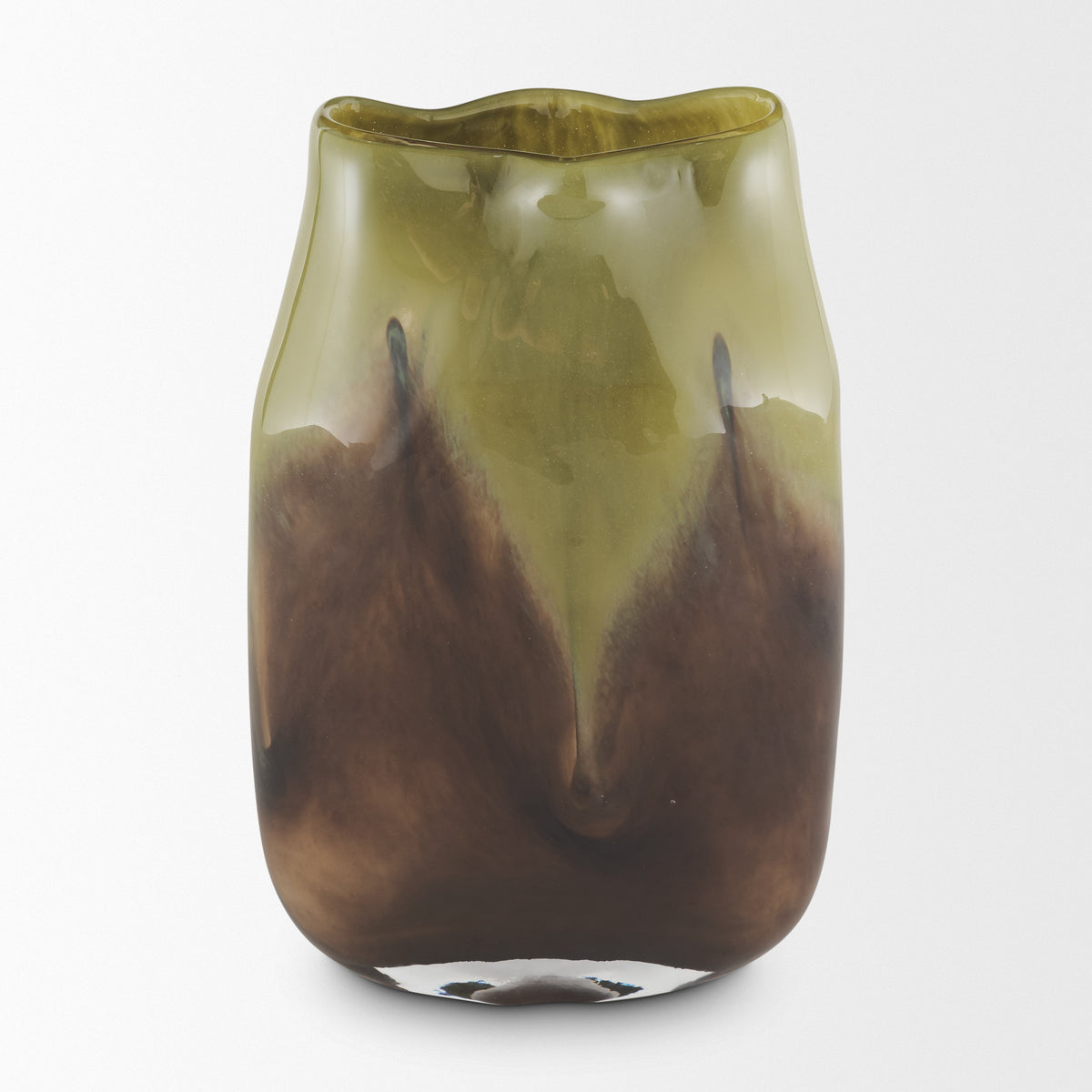 Tulano Medium Green and Brown Glass Vase-Vase-DECOROLALA