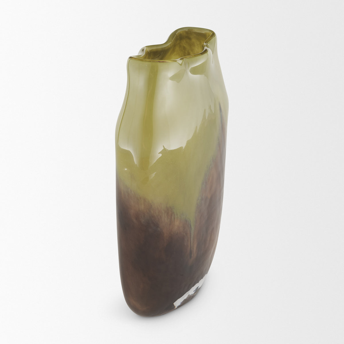 Tulano Medium Green and Brown Glass Vase-Vase-DECOROLALA