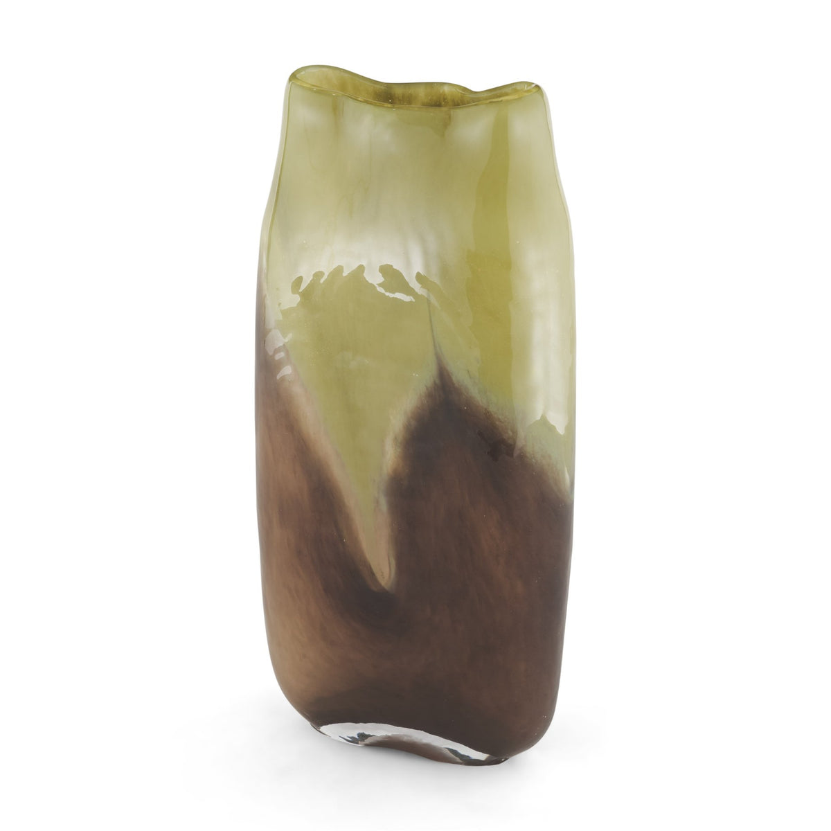 Tulano Tall Green and Brown Glass Vase-Vase-DECOROLALA