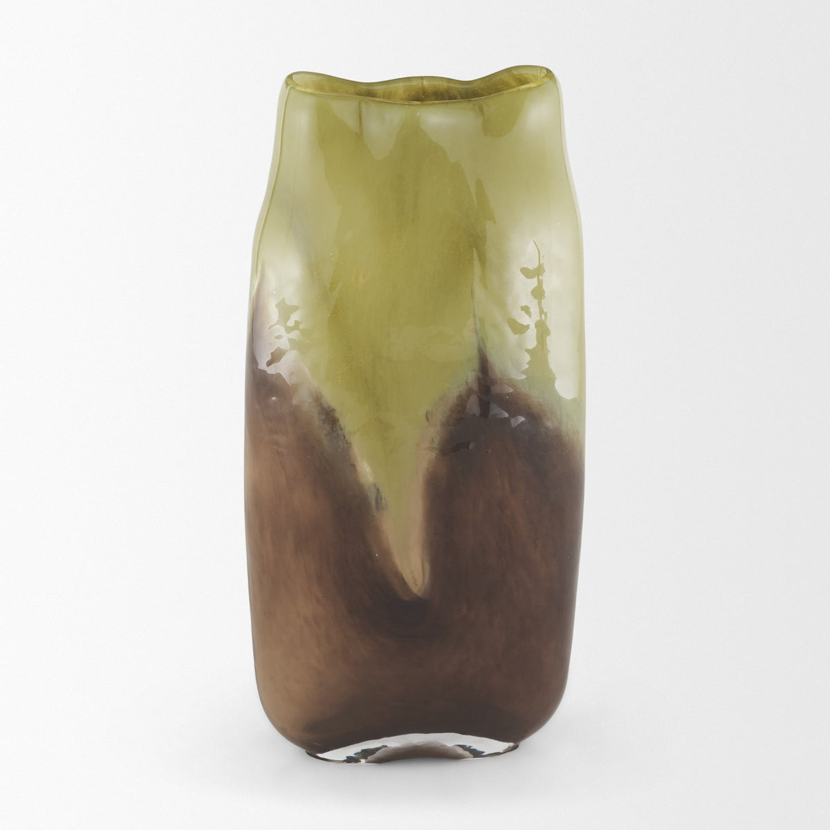 Tulano Tall Green and Brown Glass Vase-Vase-DECOROLALA