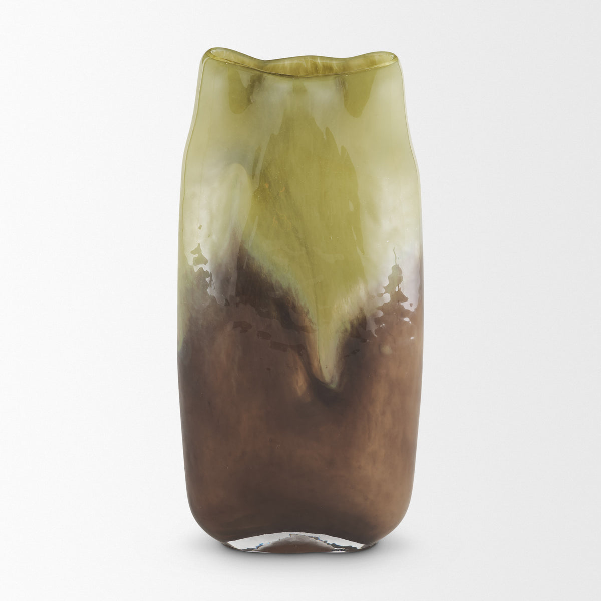 Tulano Tall Green and Brown Glass Vase-Vase-DECOROLALA