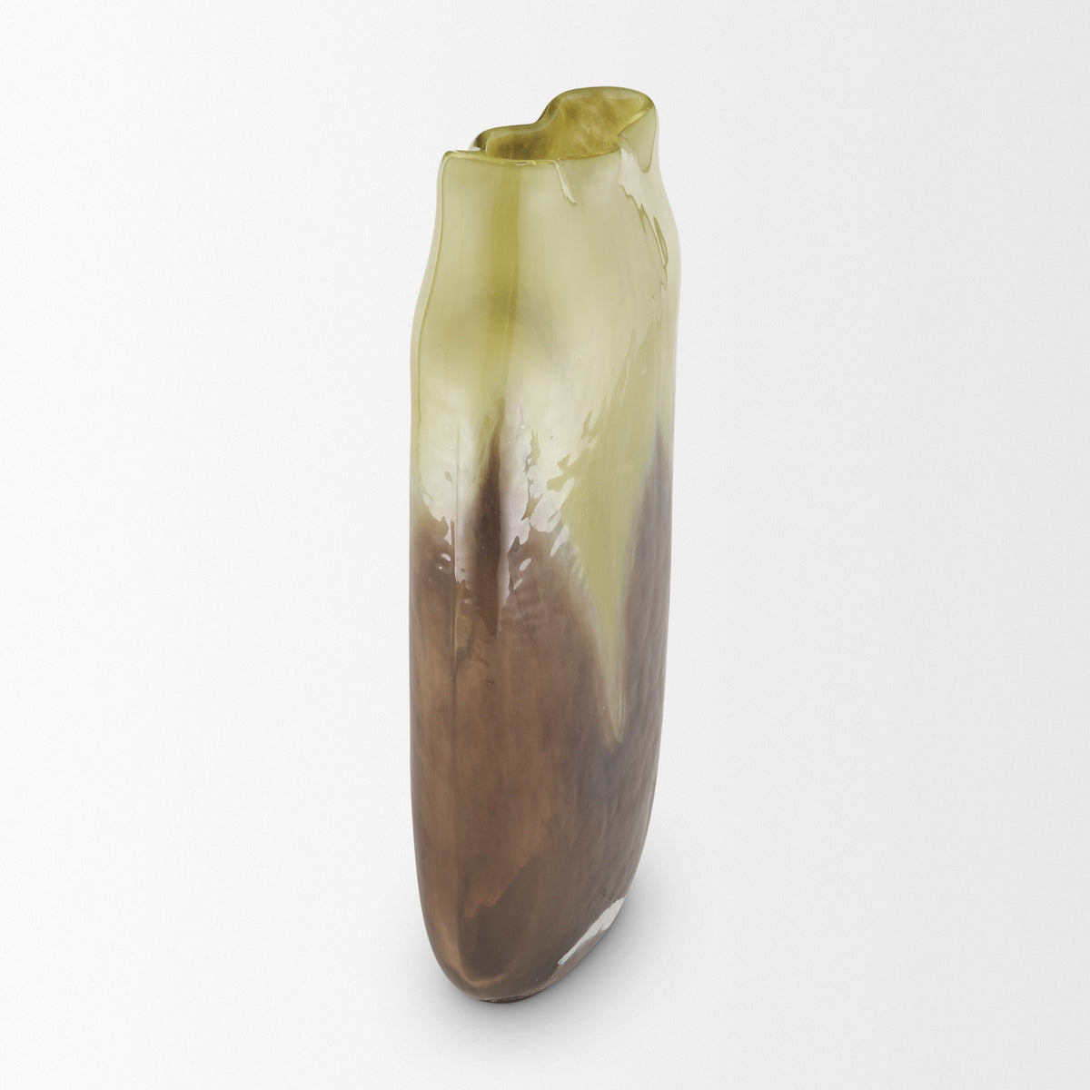 Tulano Tall Green and Brown Glass Vase-Vase-DECOROLALA