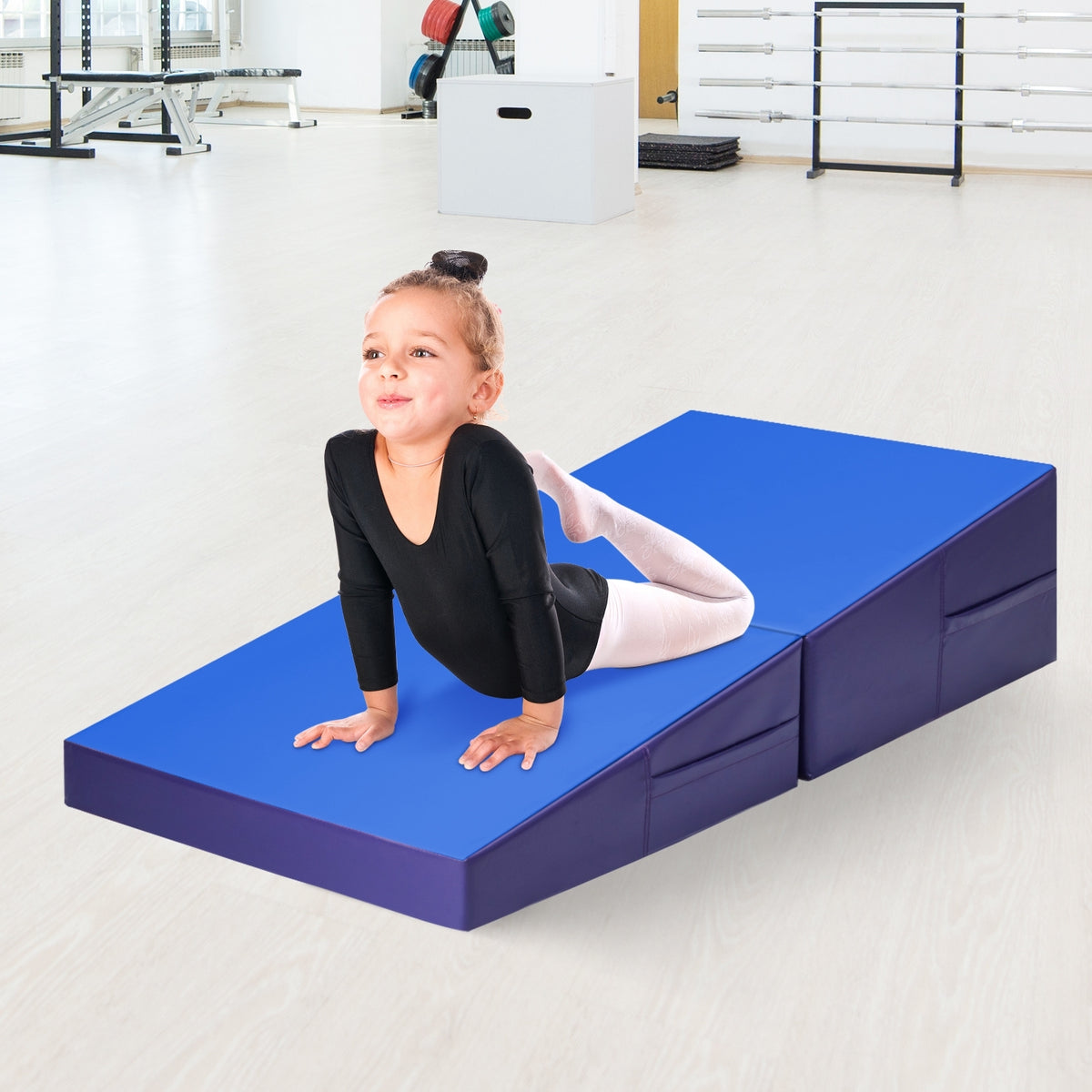 Tumbling Incline Gymnastics Exercise Folding Wedge Ramp Mat-Blue-Yoga & Gym Mats-DECOROLALA